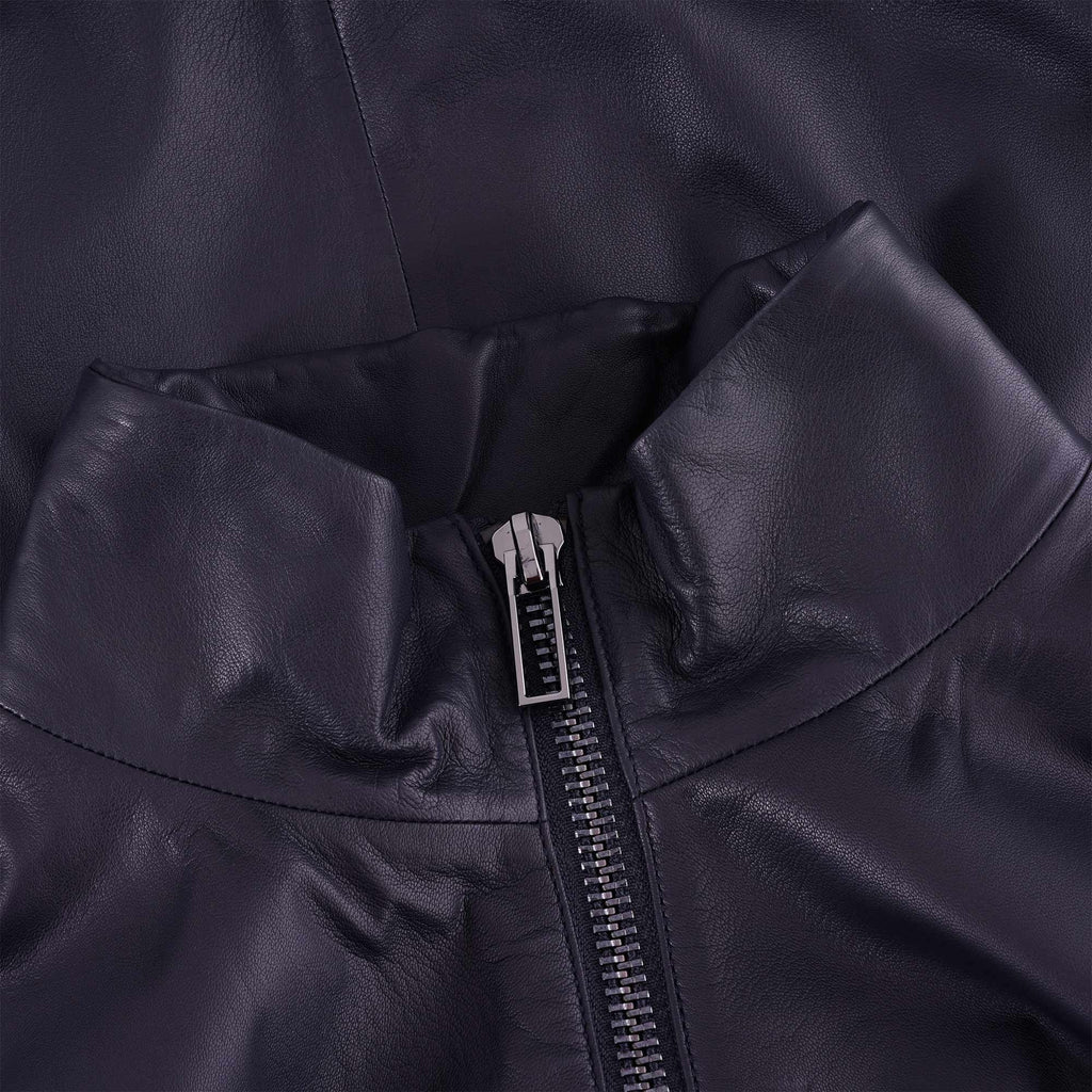 Semi-Aniline Nappa Lambskin Blouson With Full-Length Zip Leather Jacket - Navy Blue