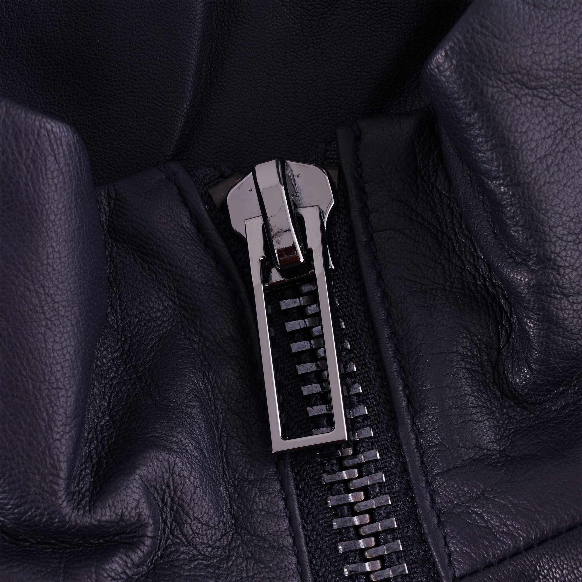 Semi-Aniline Nappa Lambskin Blouson With Full-Length Zip Leather Jacket - Navy Blue