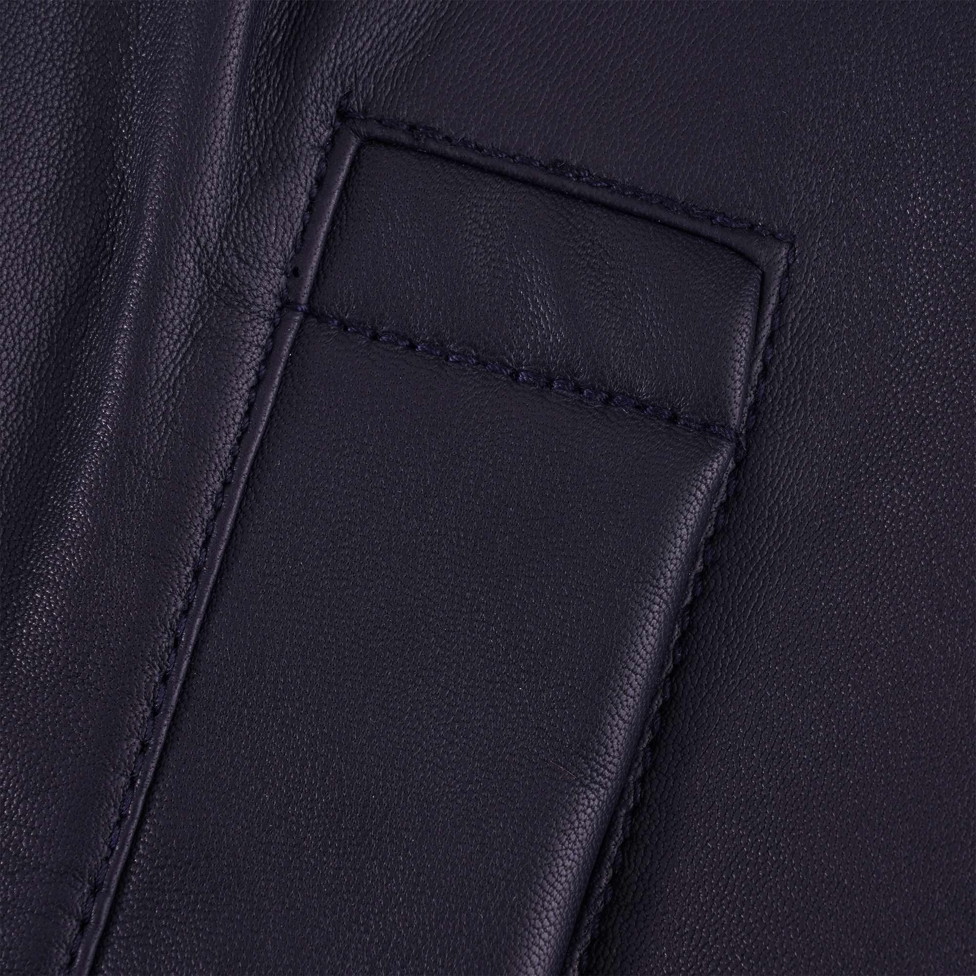 Semi-Aniline Nappa Lambskin Blouson With Full-Length Zip Leather Jacket - Navy Blue