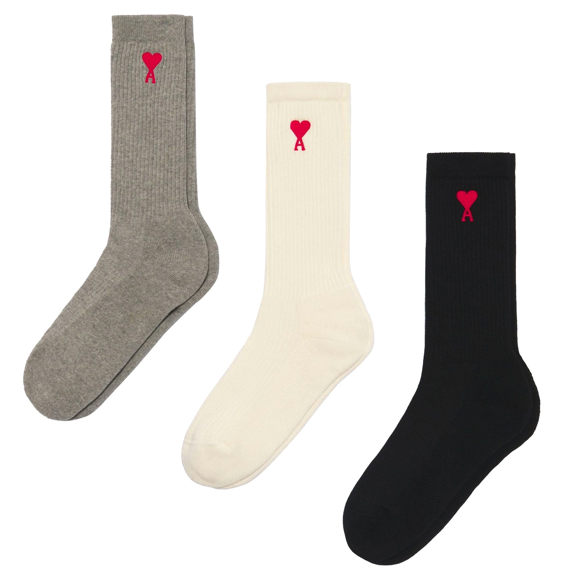 AMI 3 Pack De Coeur Socks - White/Grey/Black