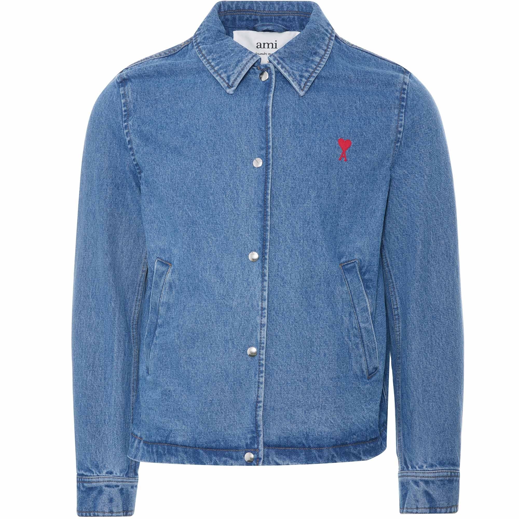AMI Denim Buttoned De Coeur Jacket - Bleached Blue