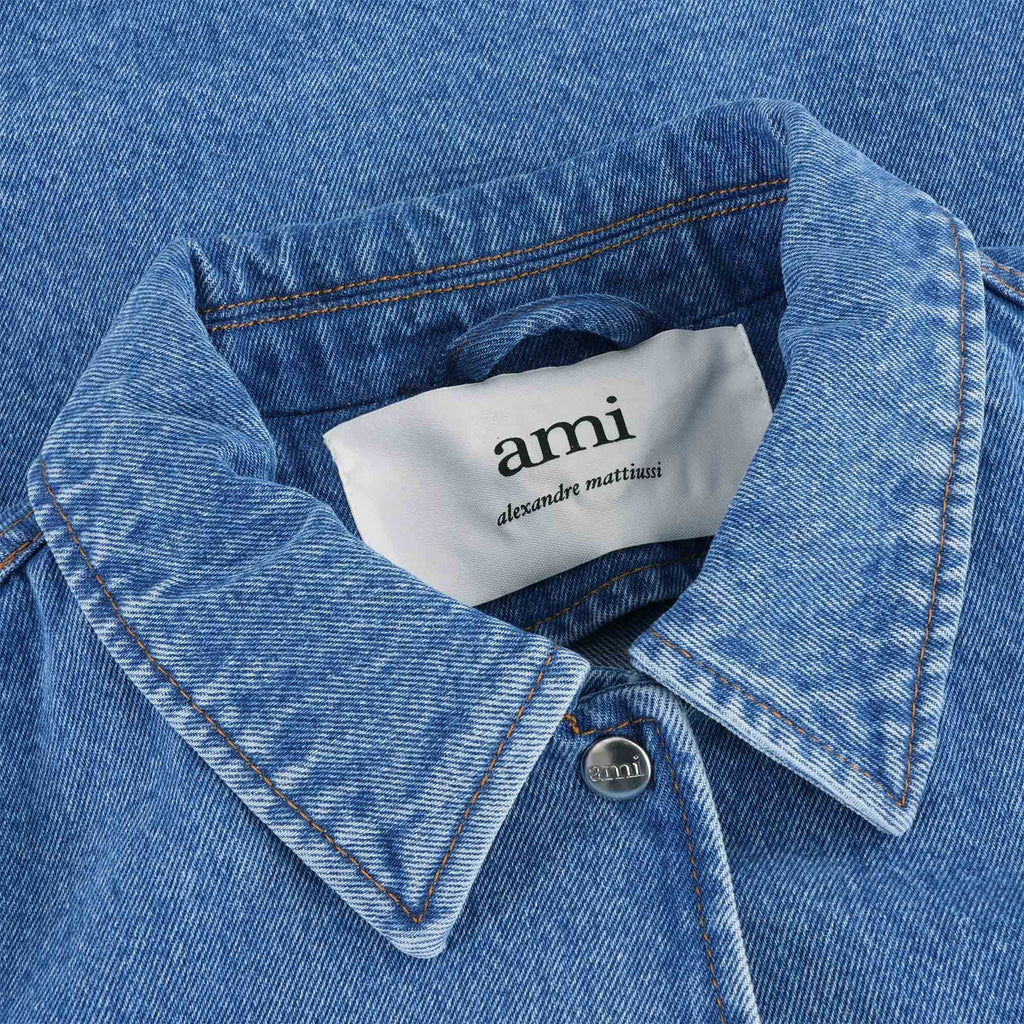 AMI Denim Buttoned De Coeur Jacket - Bleached Blue