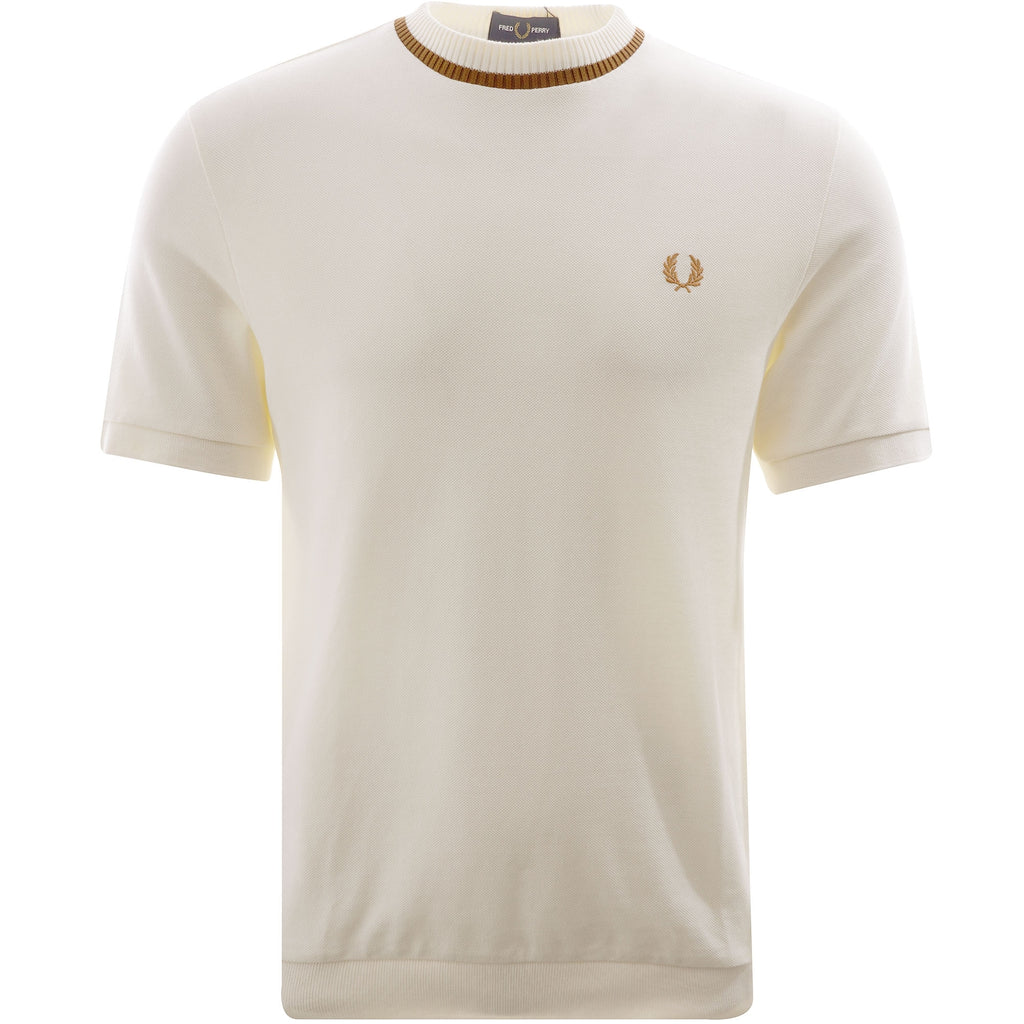 Fred Perry Reissues Crew Neck Piqu T-Shirt - Ecru/Dark Caramel