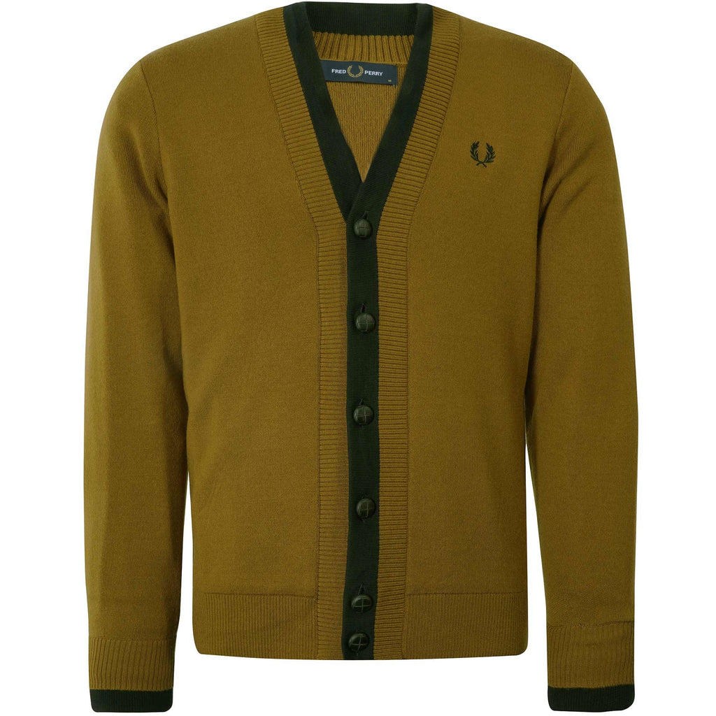 Fred Perry Double Placket Cardigan - Dark Caramel