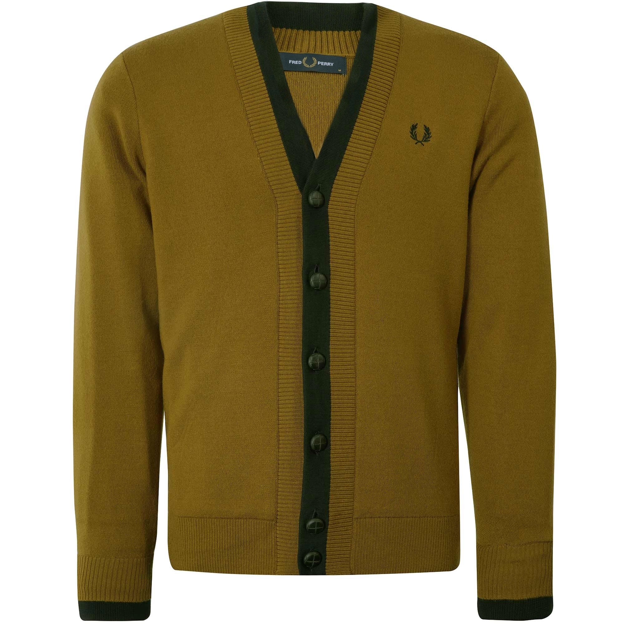 Fred Perry Double Placket Cardigan - Dark Caramel