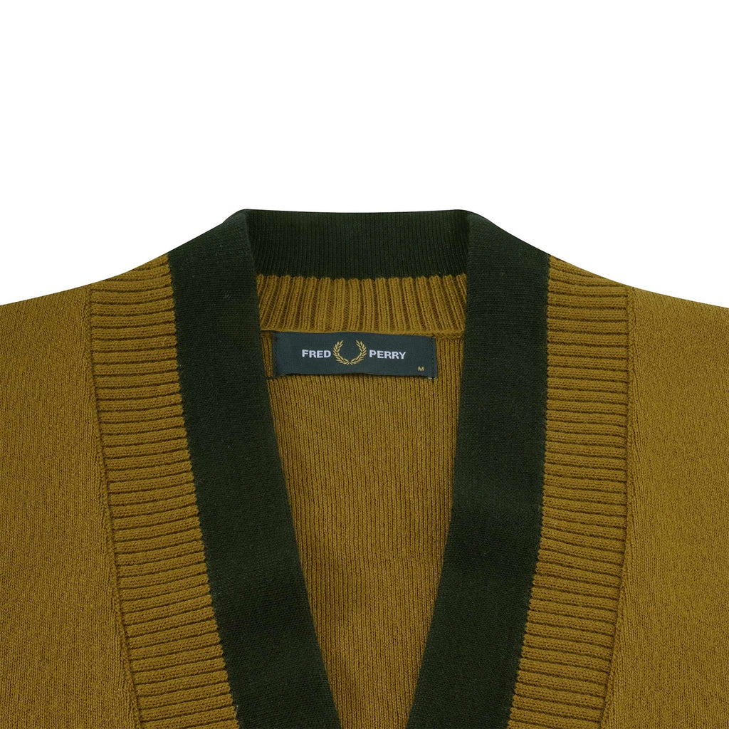Fred Perry Double Placket Cardigan - Dark Caramel