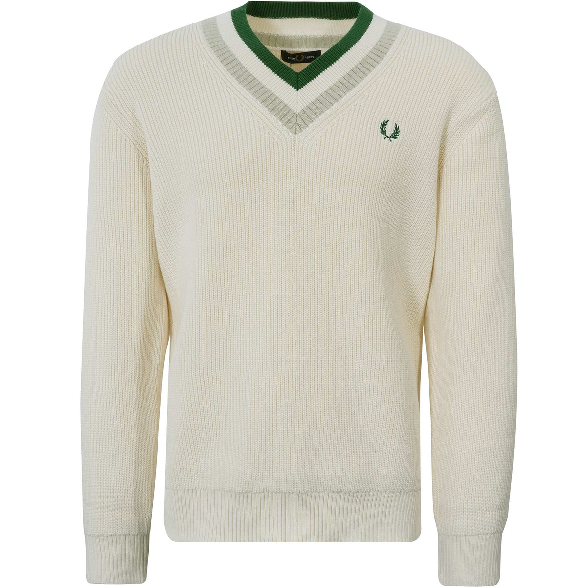 Fred Perry Striped V-Neck Jumper - Ecru – Stuarts London