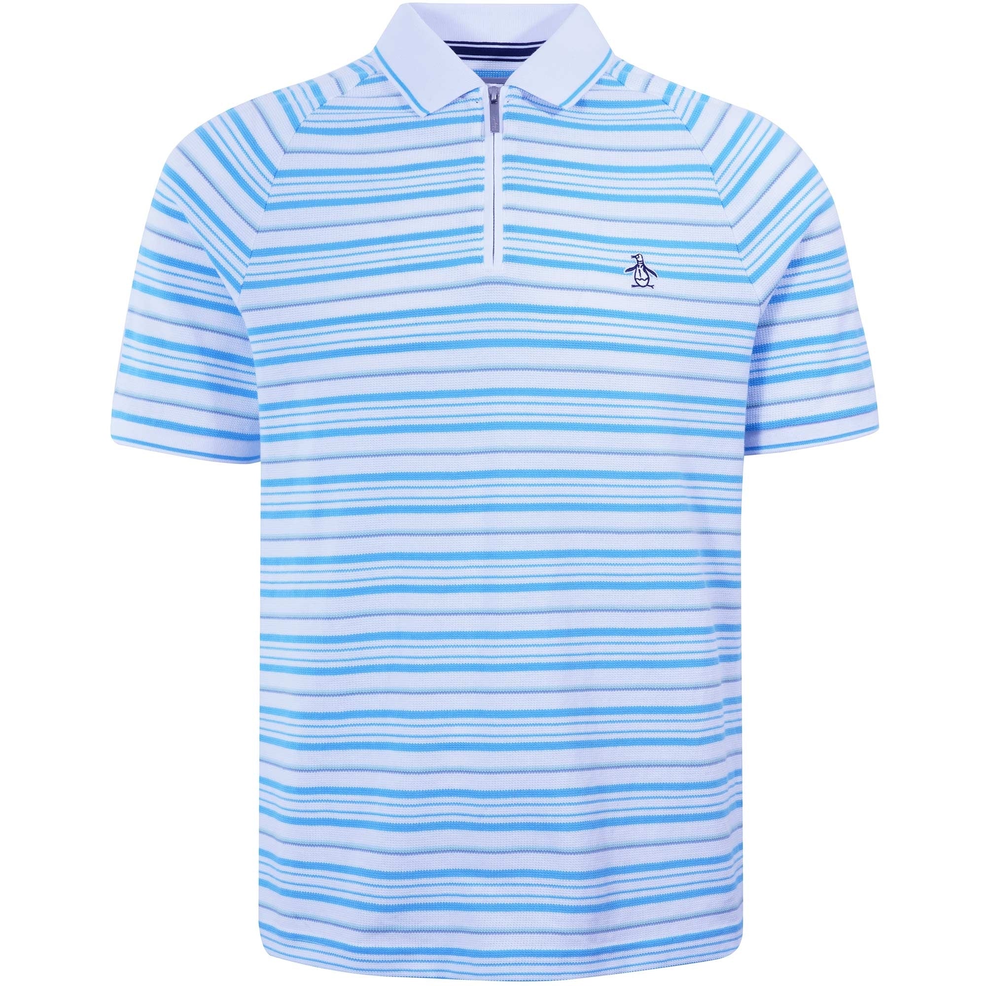 Original Penguin Stripe Zip Raglan Sleeve Polo Shirt - Bright White