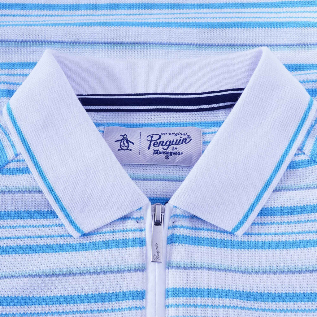 Original Penguin Stripe Zip Raglan Sleeve Polo Shirt - Bright White