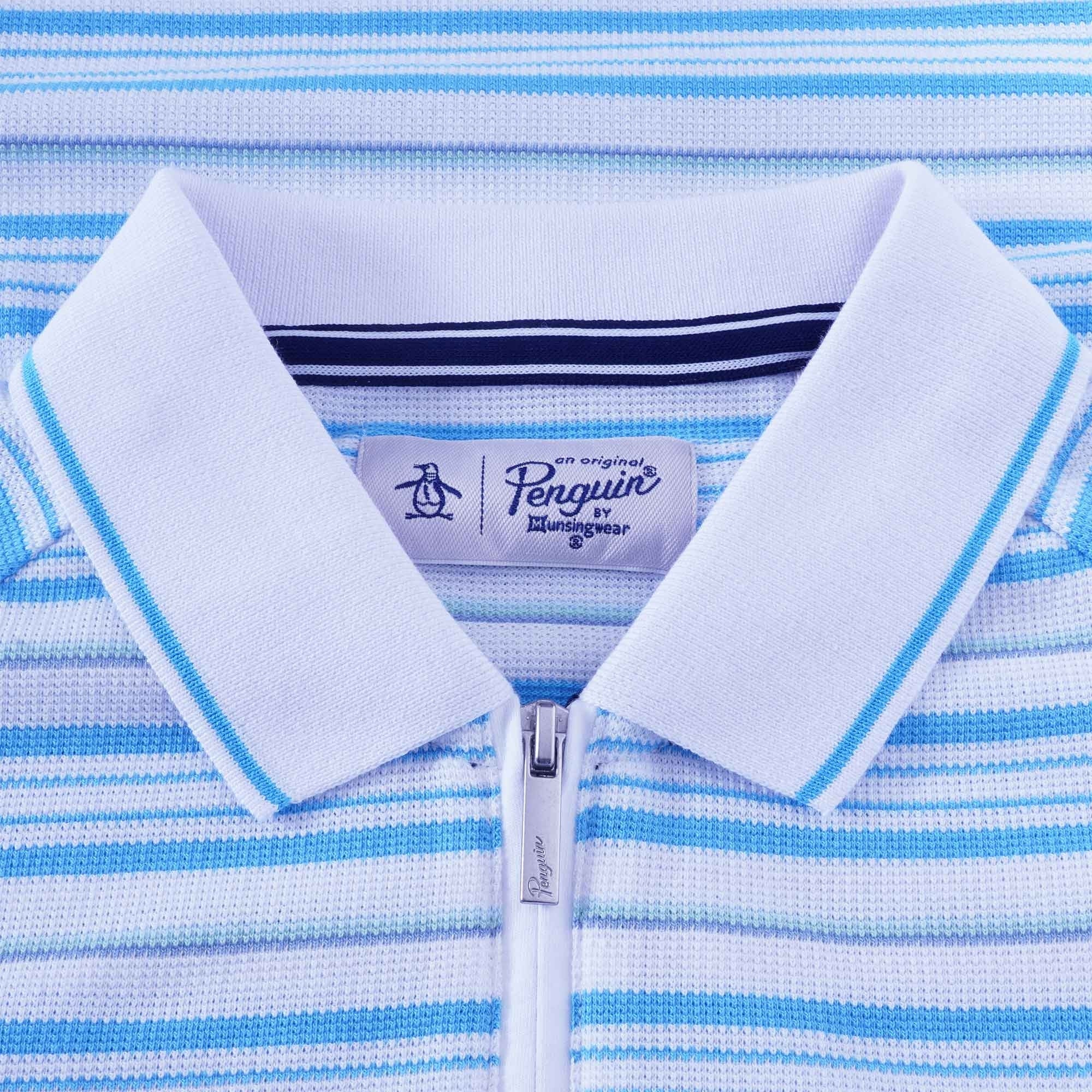 Original Penguin Stripe Zip Raglan Sleeve Polo Shirt - Bright White