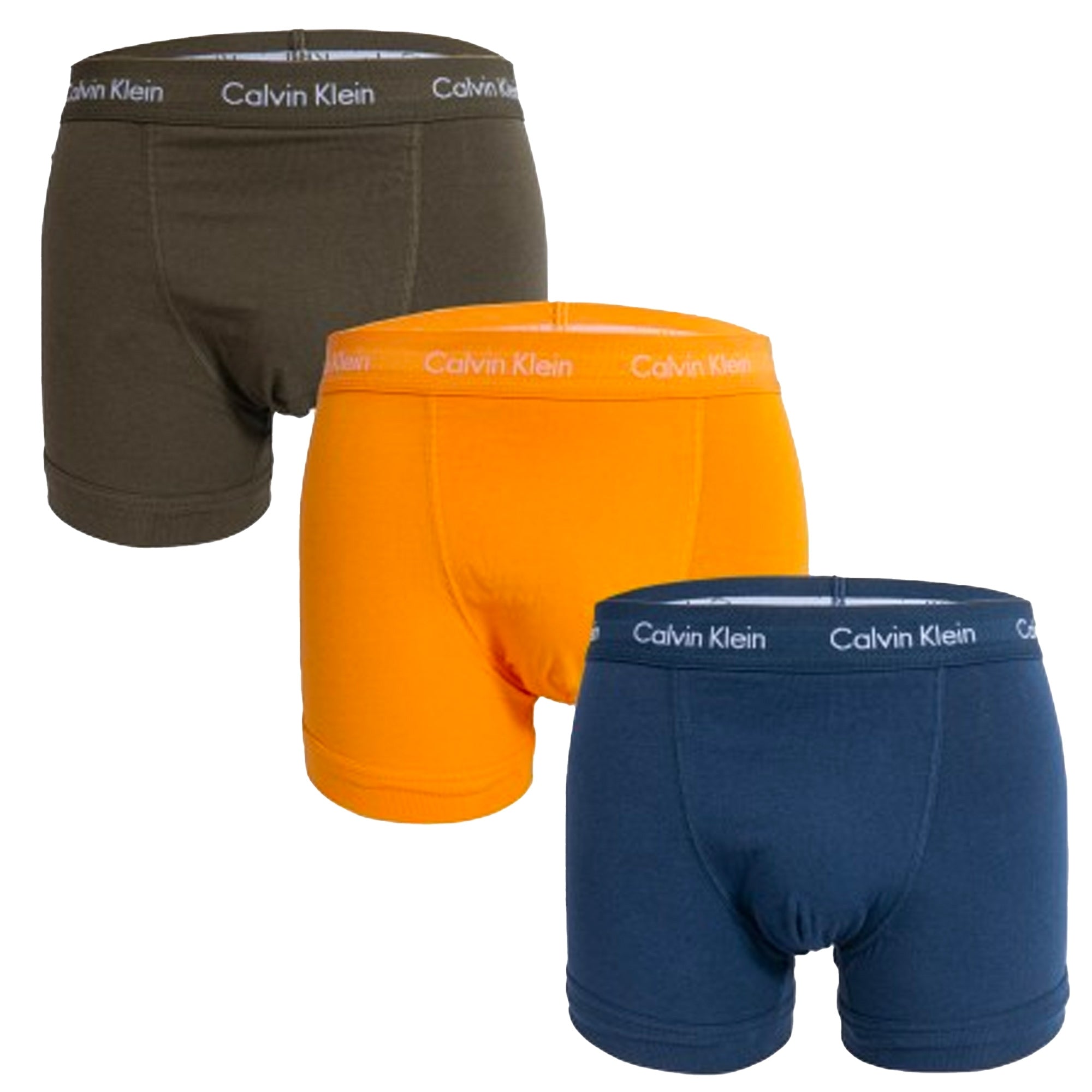Calvin Klein 3 Pack Cotton Stretch Trunks - Orange/Blue Shadow/Process Green