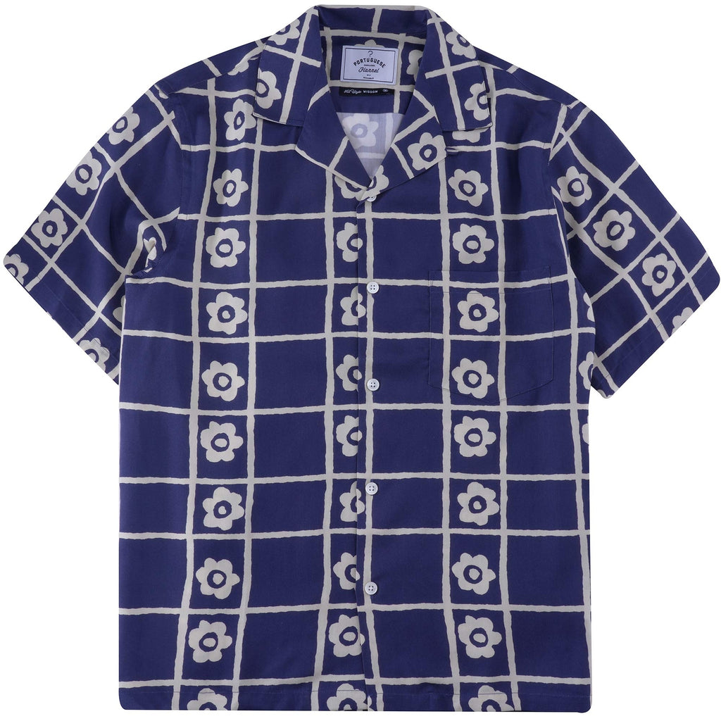 Portuguese Flannel Square Flower Shirt - Blue