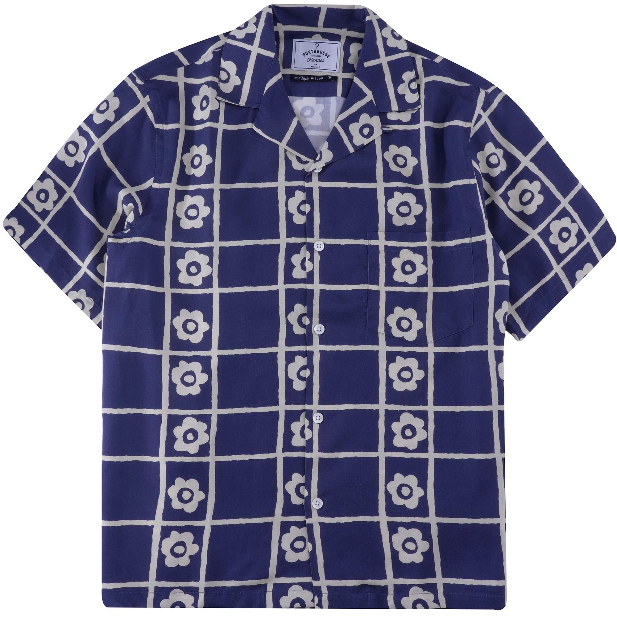 Portuguese Flannel Square Flower Shirt - Blue