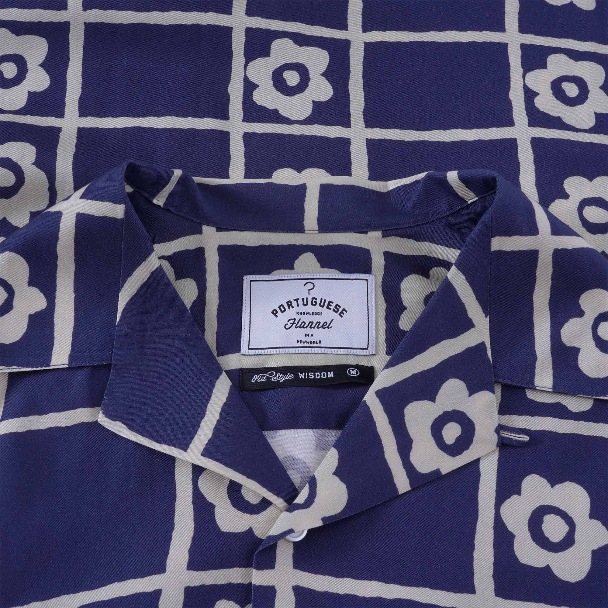 Portuguese Flannel Square Flower Shirt - Blue