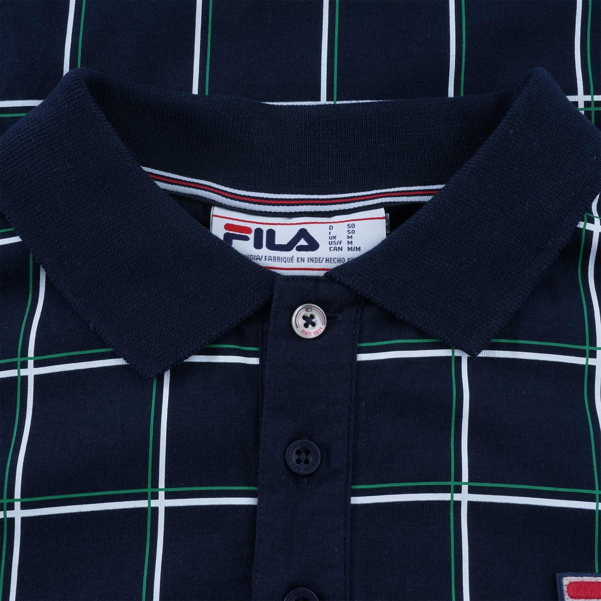 Fila Vintage Spin Check Print Polo Shirt - Peacoat