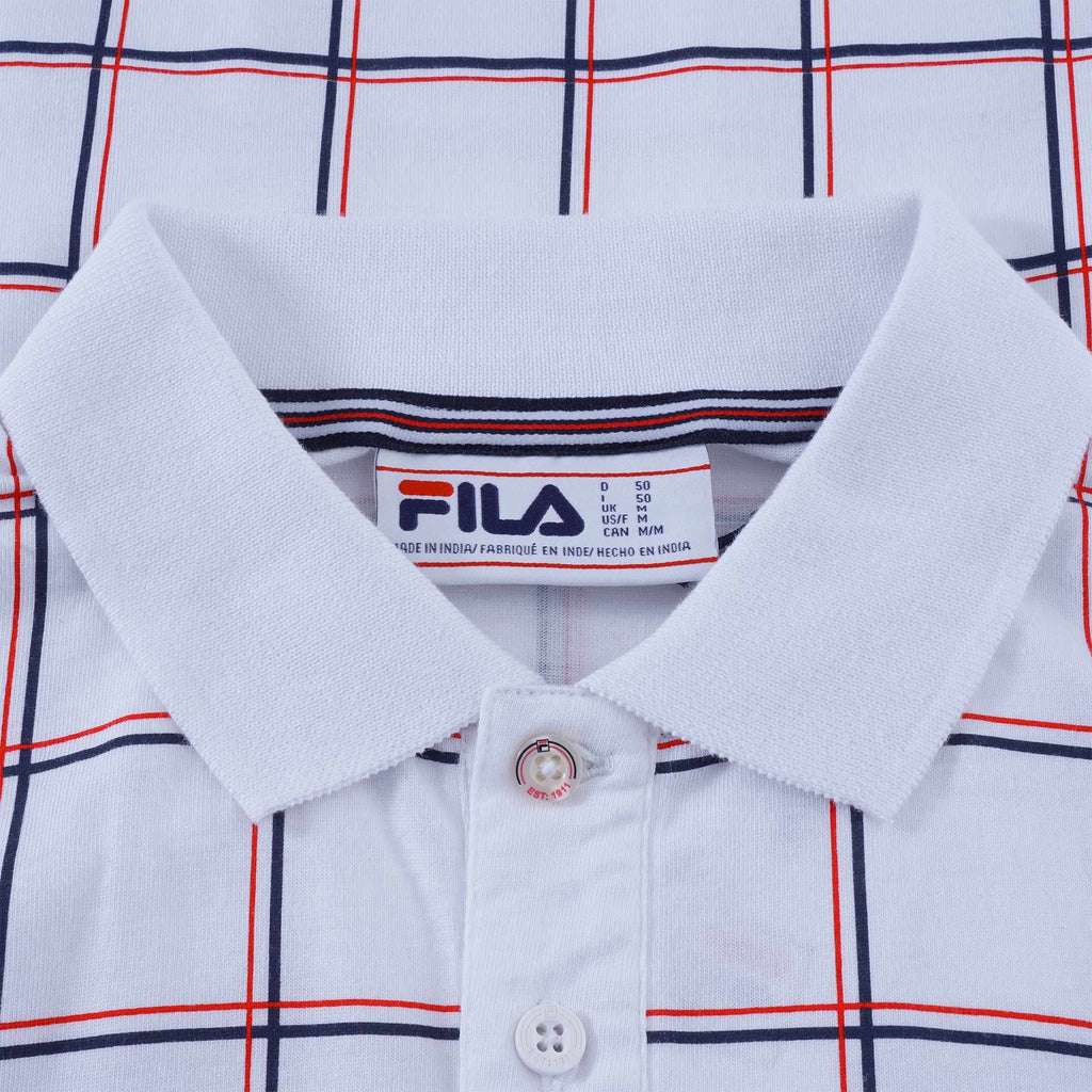 Fila Vintage Spin Check Print Polo Shirt - White