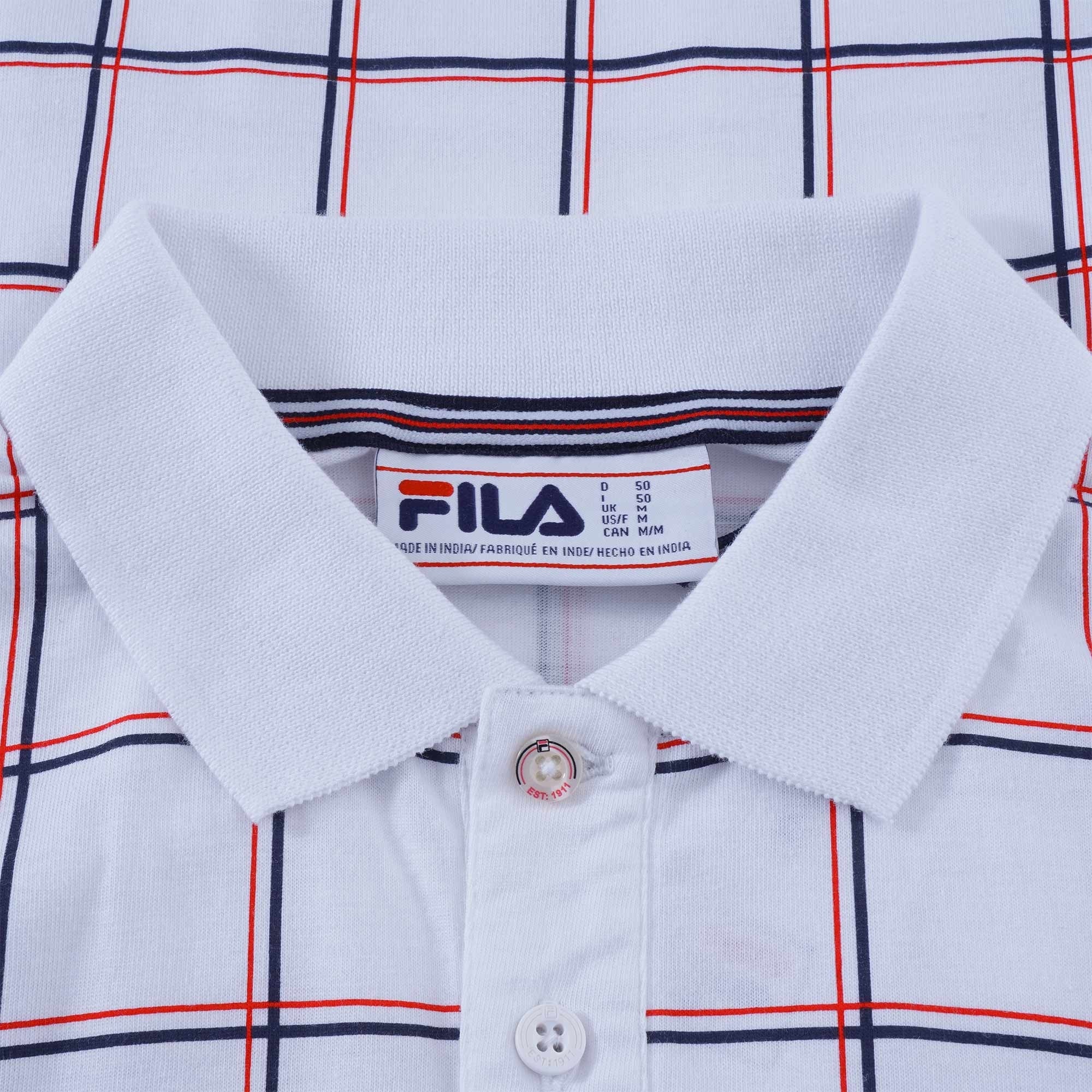 Fila Vintage Spin Check Print Polo Shirt - White
