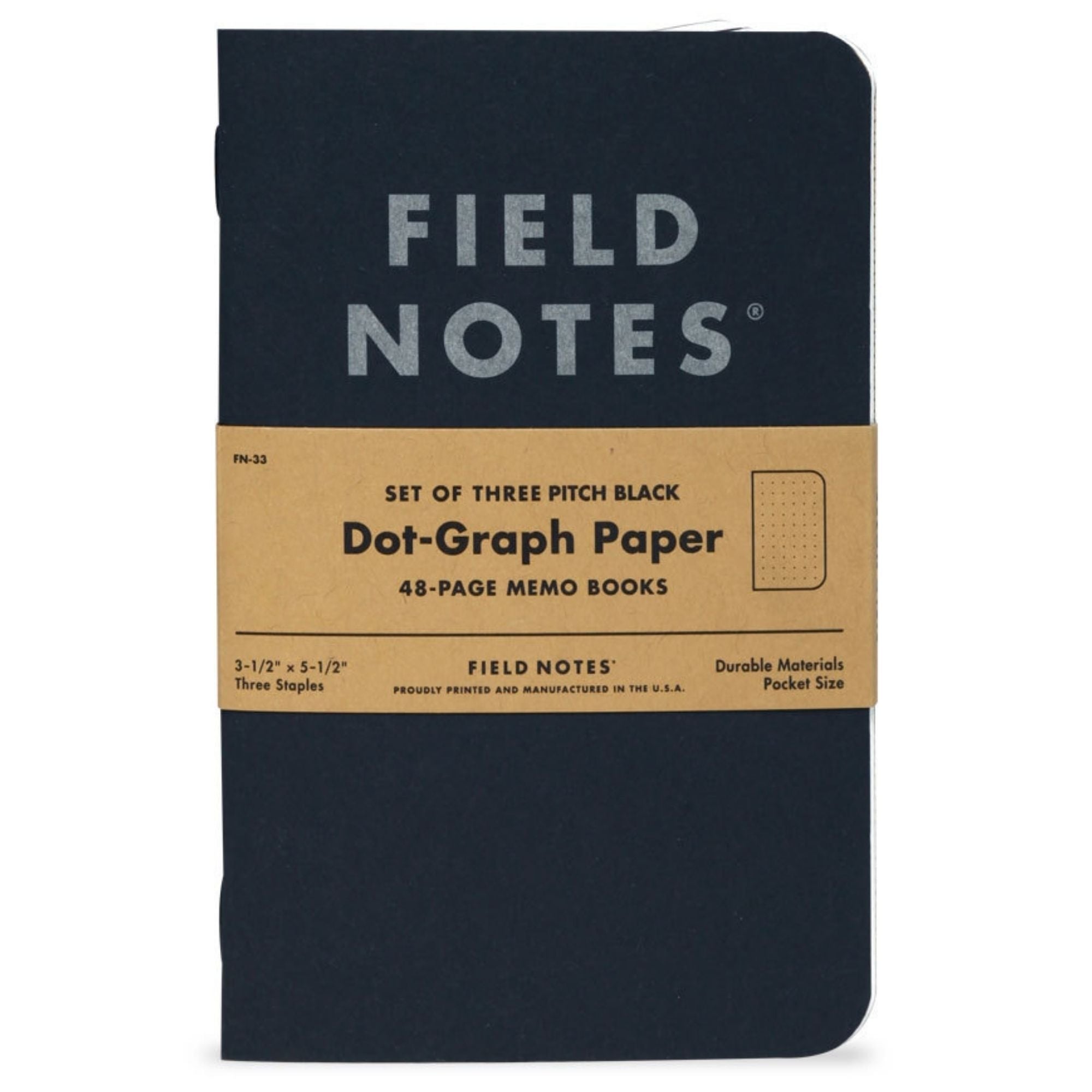 Field Notes 3 Pack Pitch Black Memo Book - Dot-Graph
