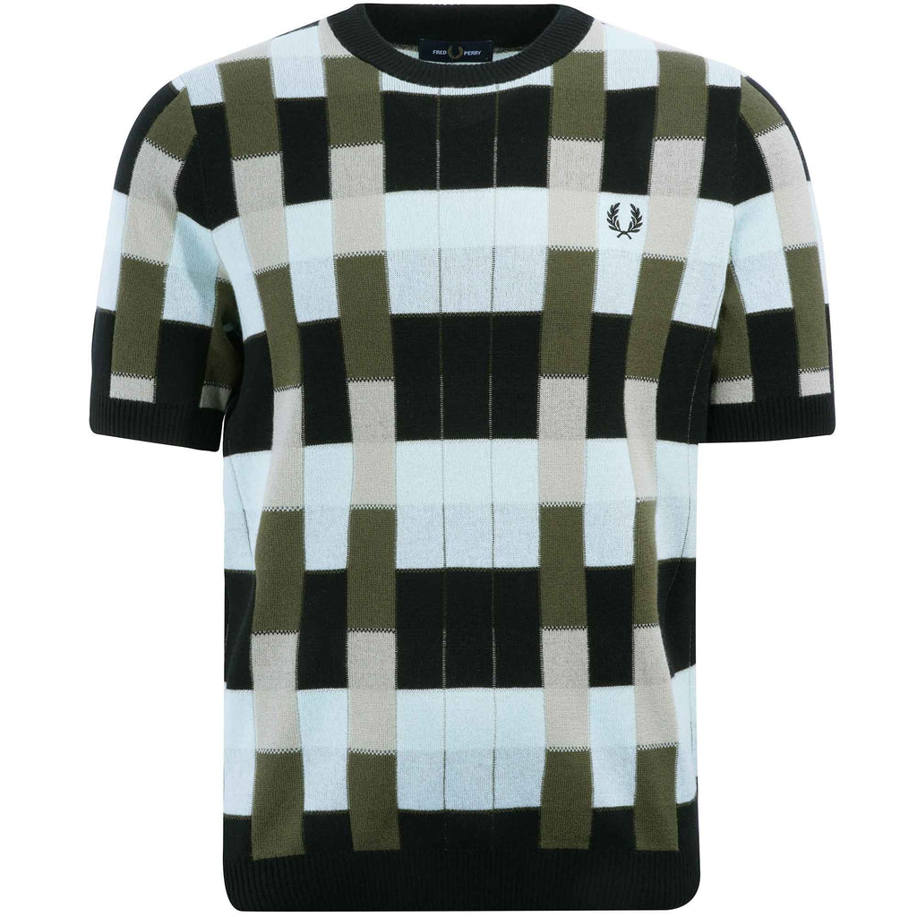 Fred Perry Jacquard Knitted T-Shirt - Black/Blue/Green