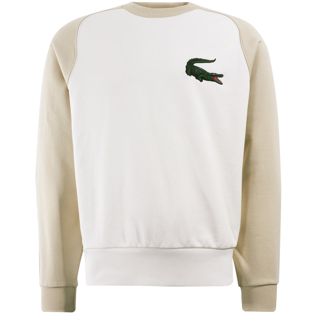 Lacoste Crocodile Two-Tone Cotton Fleece Sweatshirt - White/Beige