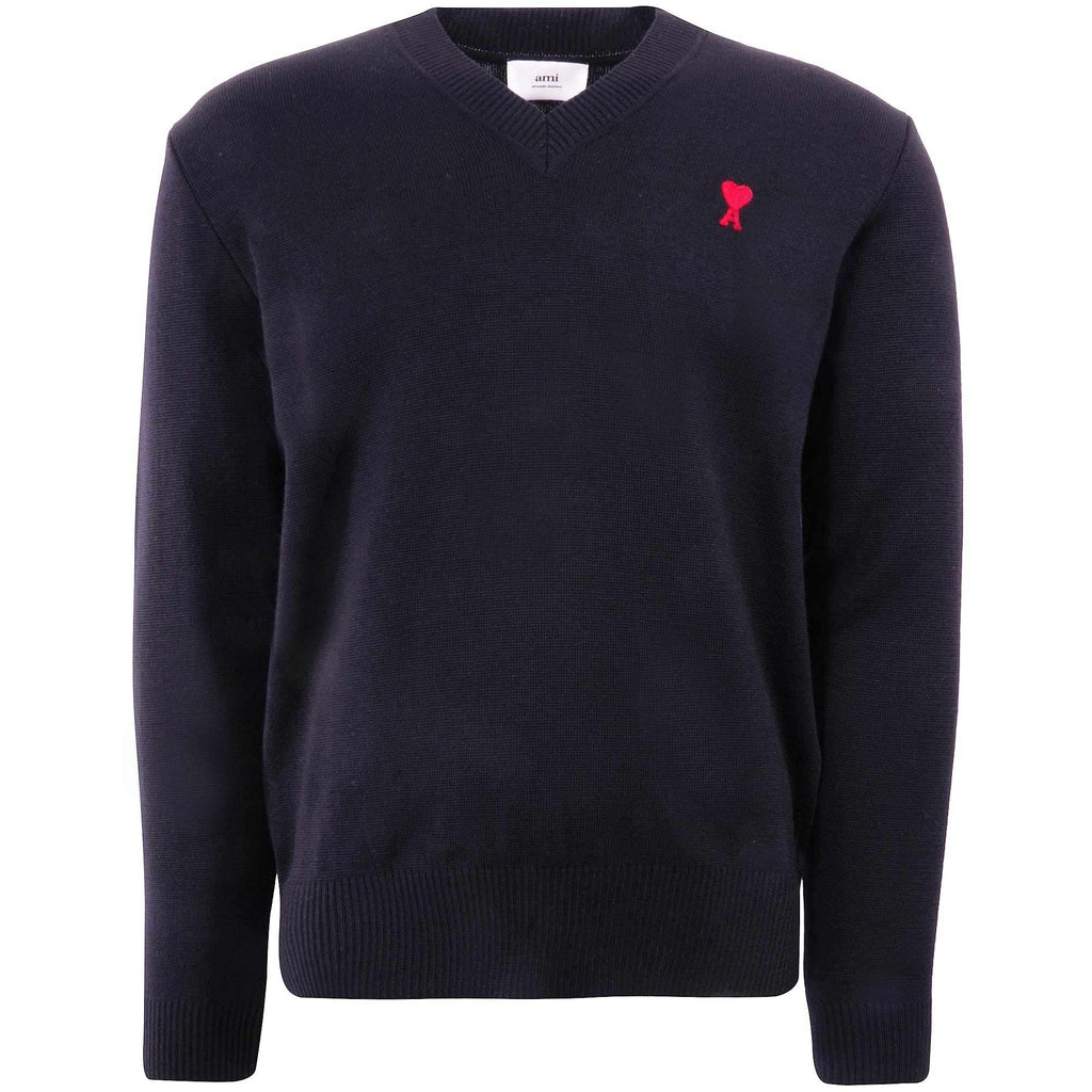 AMI Ami De Coeur V Neck Sweater - Black