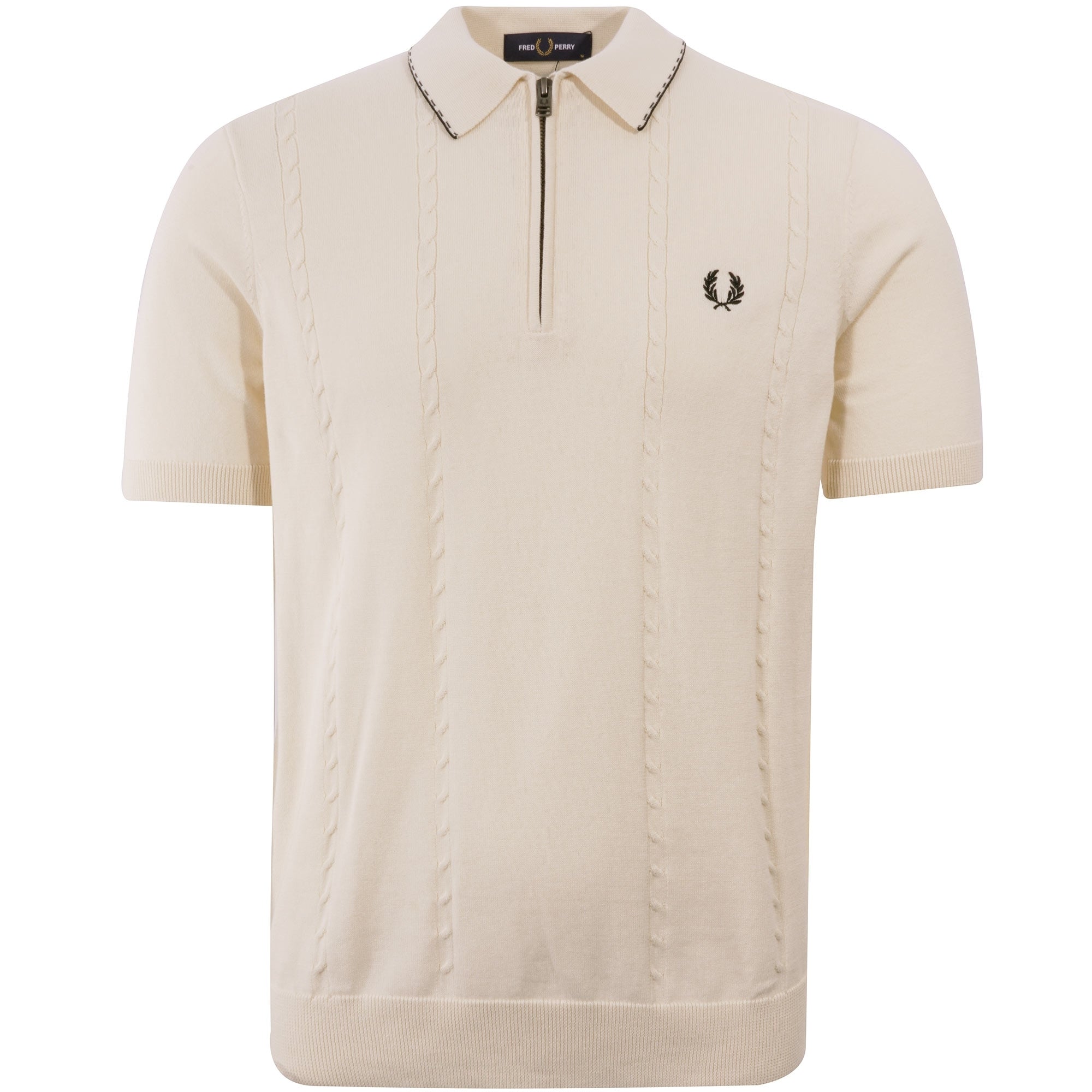 Fred Perry Cable Detail Zip-Neck Knitted Shirt - Ecru – Stuarts London