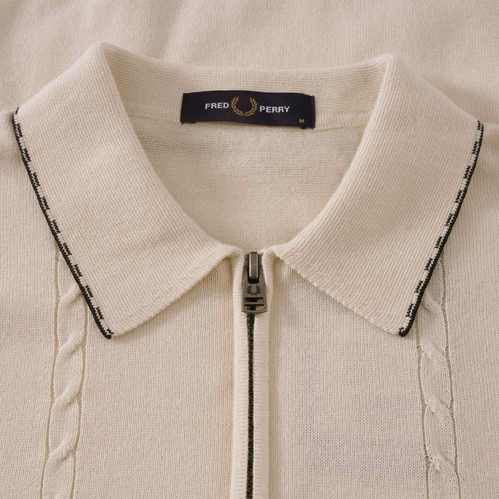 Fred Perry Cable Detail Zip-Neck Knitted Shirt - Ecru