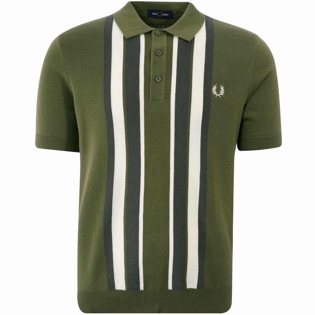 Fred Perry K3 Striped Knitted Polo Shirt - Military Green