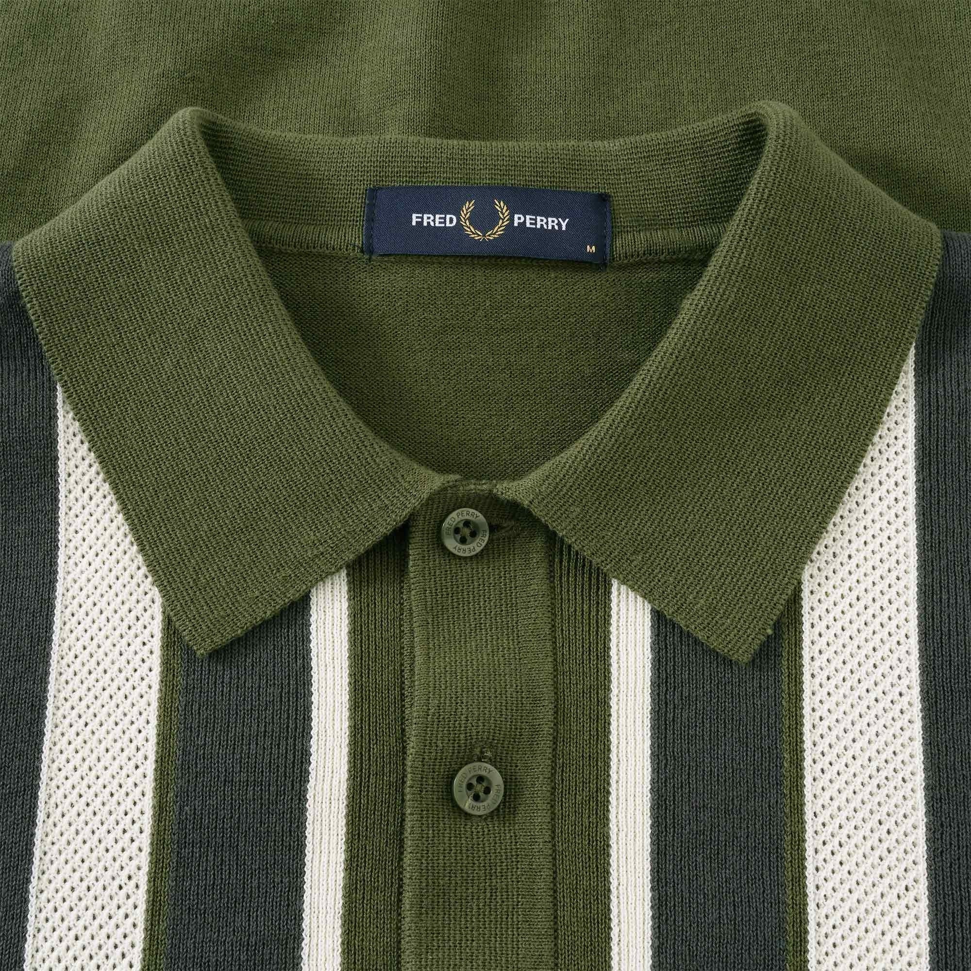 Fred Perry K3 Striped Knitted Polo Shirt - Military Green