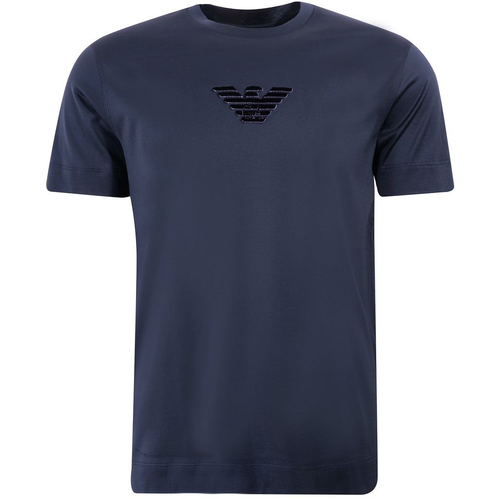 Emporio Armani Tencel blend T-shirt with Felt Eagle Patch - Midnight Navy
