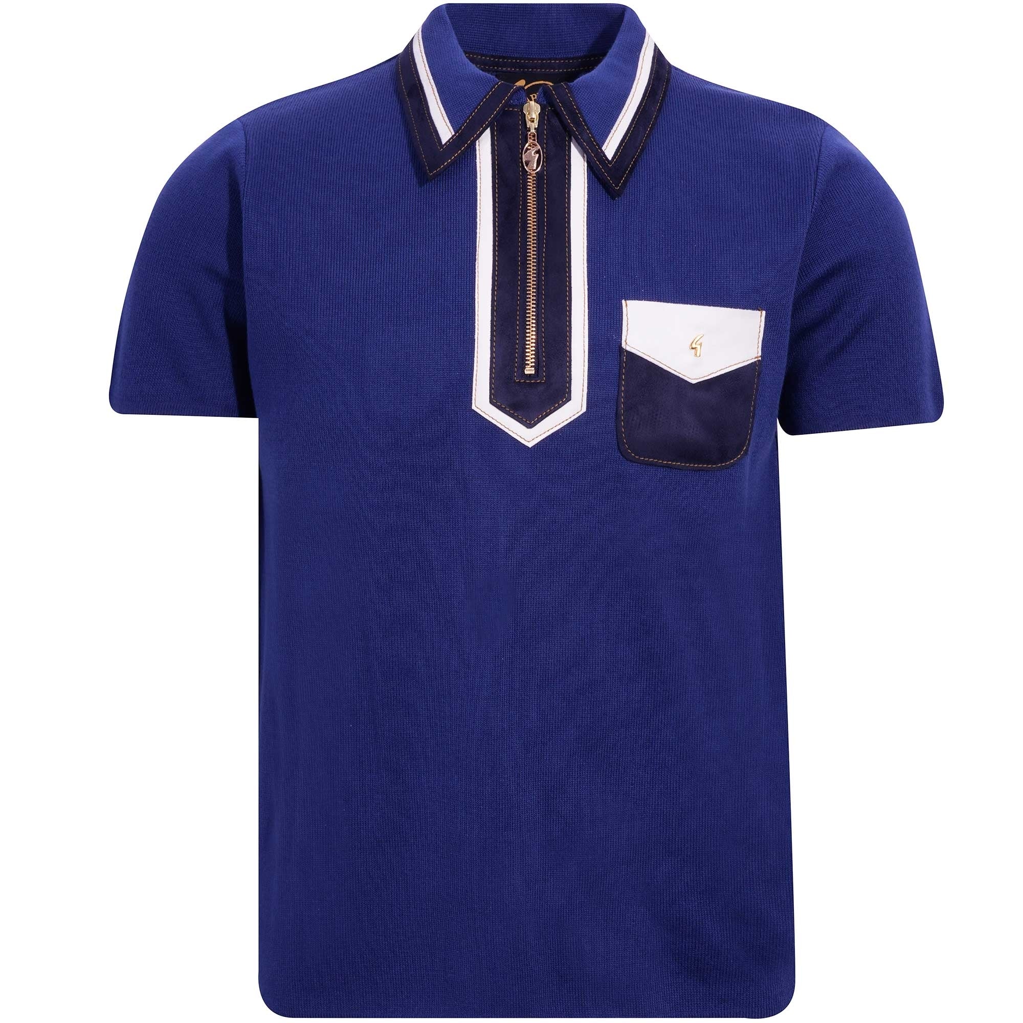 Gabicci Vintage Ladd Zip Neck Knitted Polo Limited Ed. - Pacific