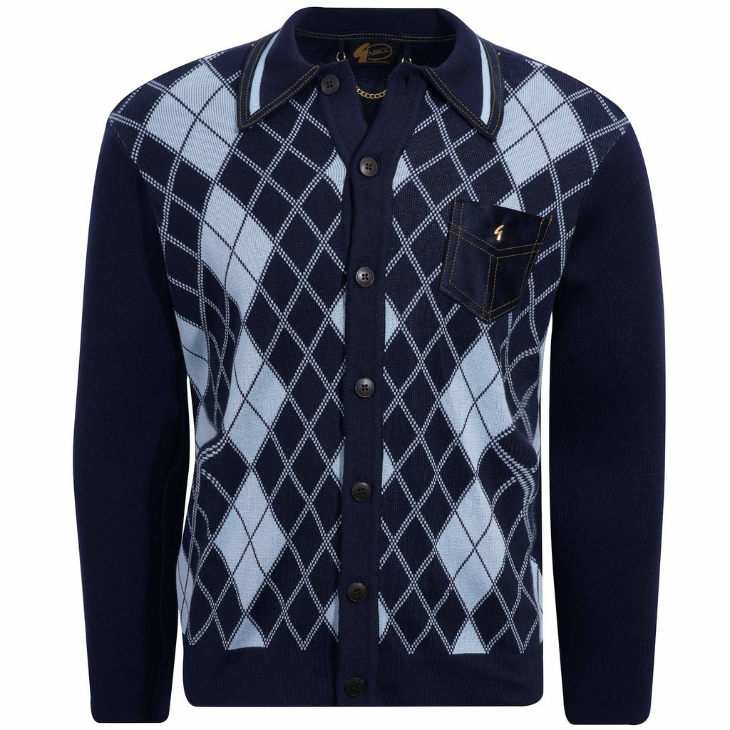 Gabicci Vintage Gibson Argyle Knitted Polo - Navy