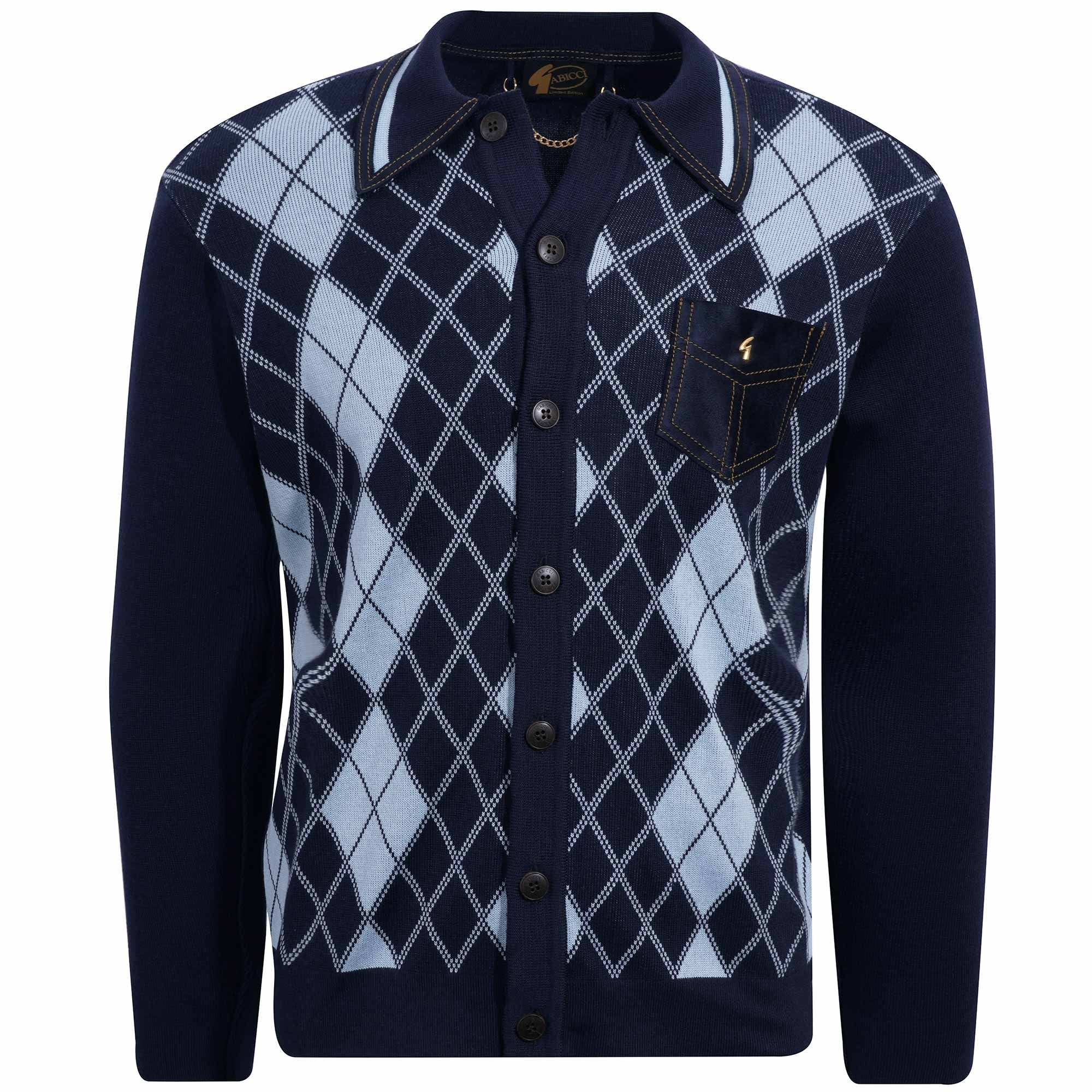 Gabicci Vintage Gibson Argyle Knitted Polo - Navy