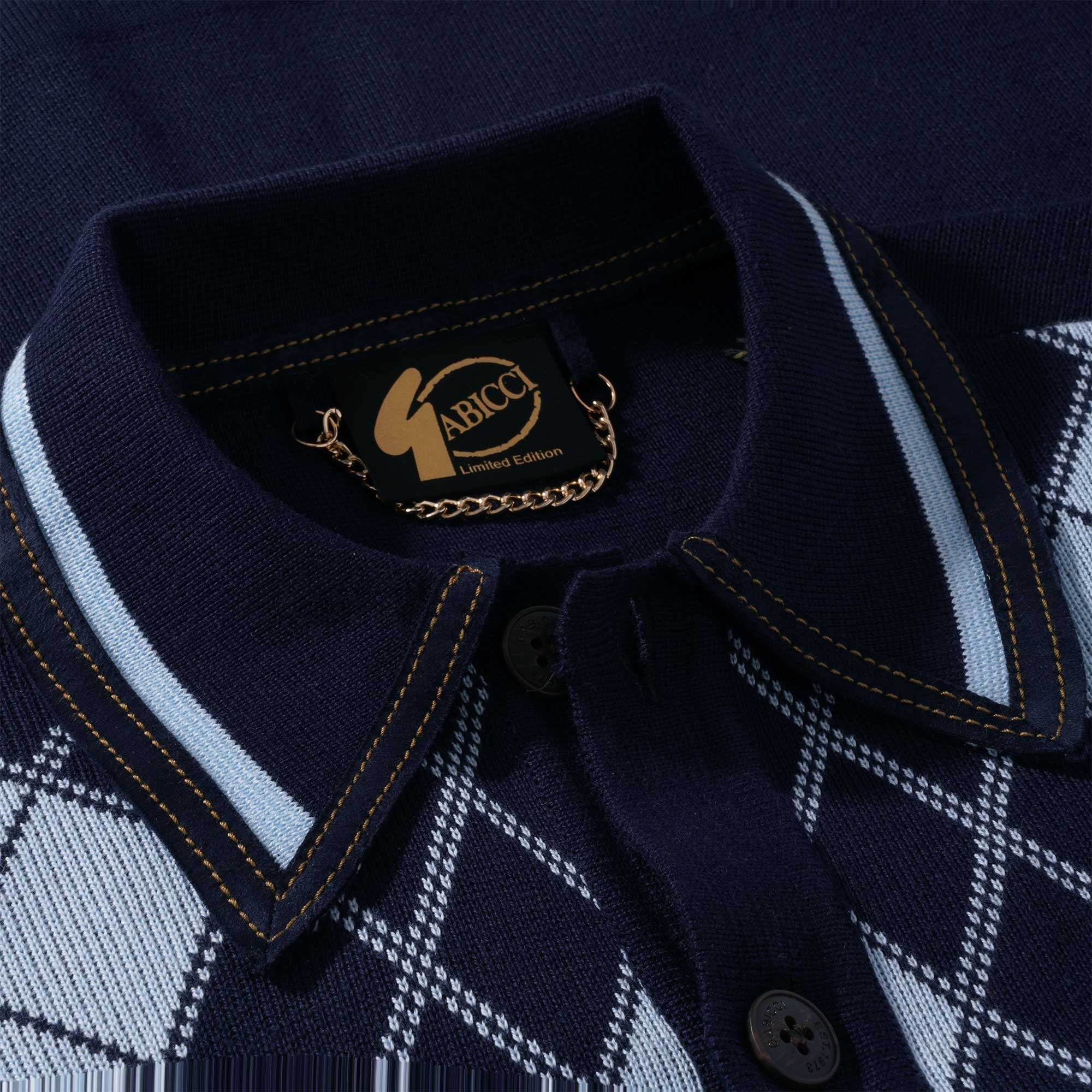 Gabicci Vintage Gibson Argyle Knitted Polo - Navy