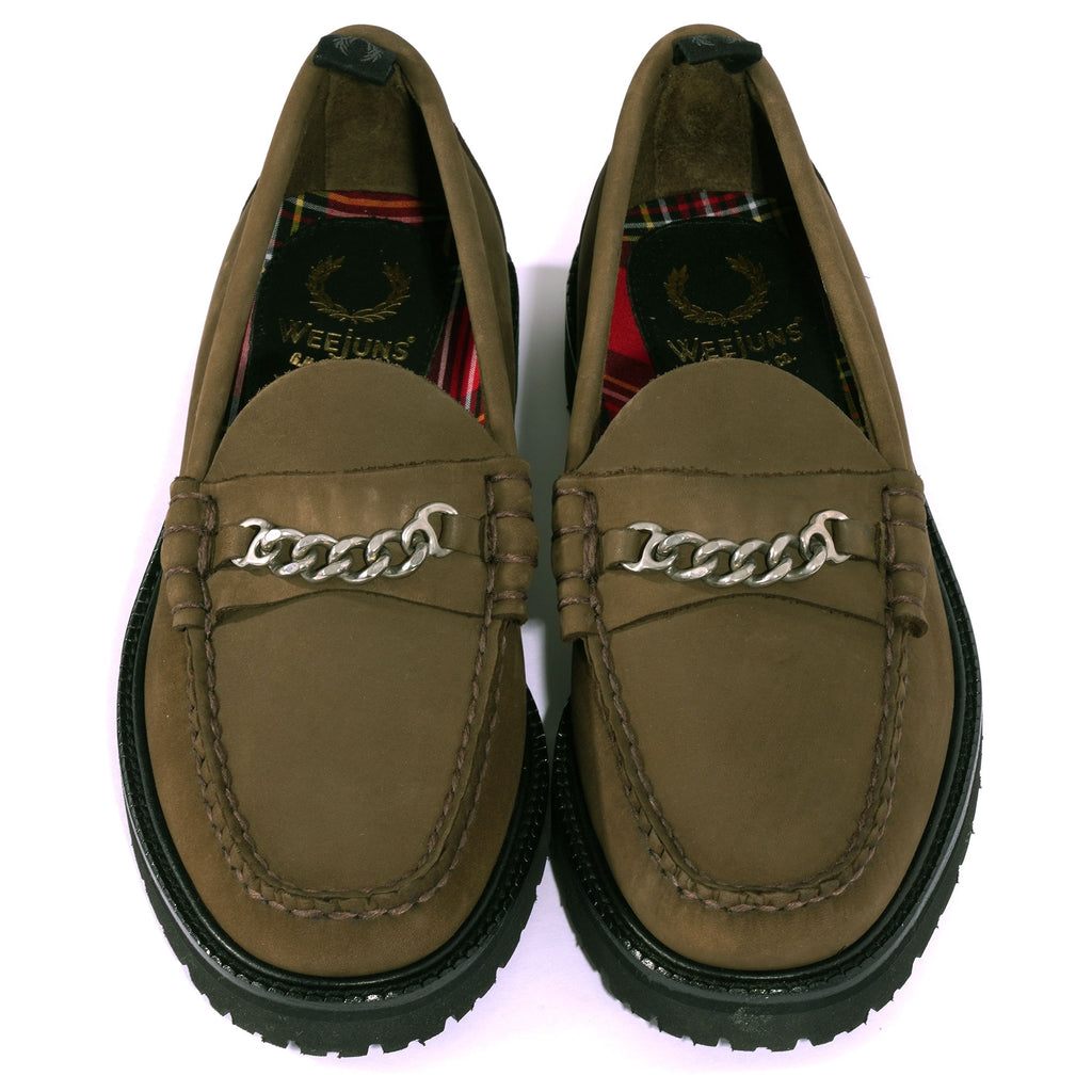 Fred Perry x G.H Bass Weejuns Nubuck Chain Penny Loafers - Bark