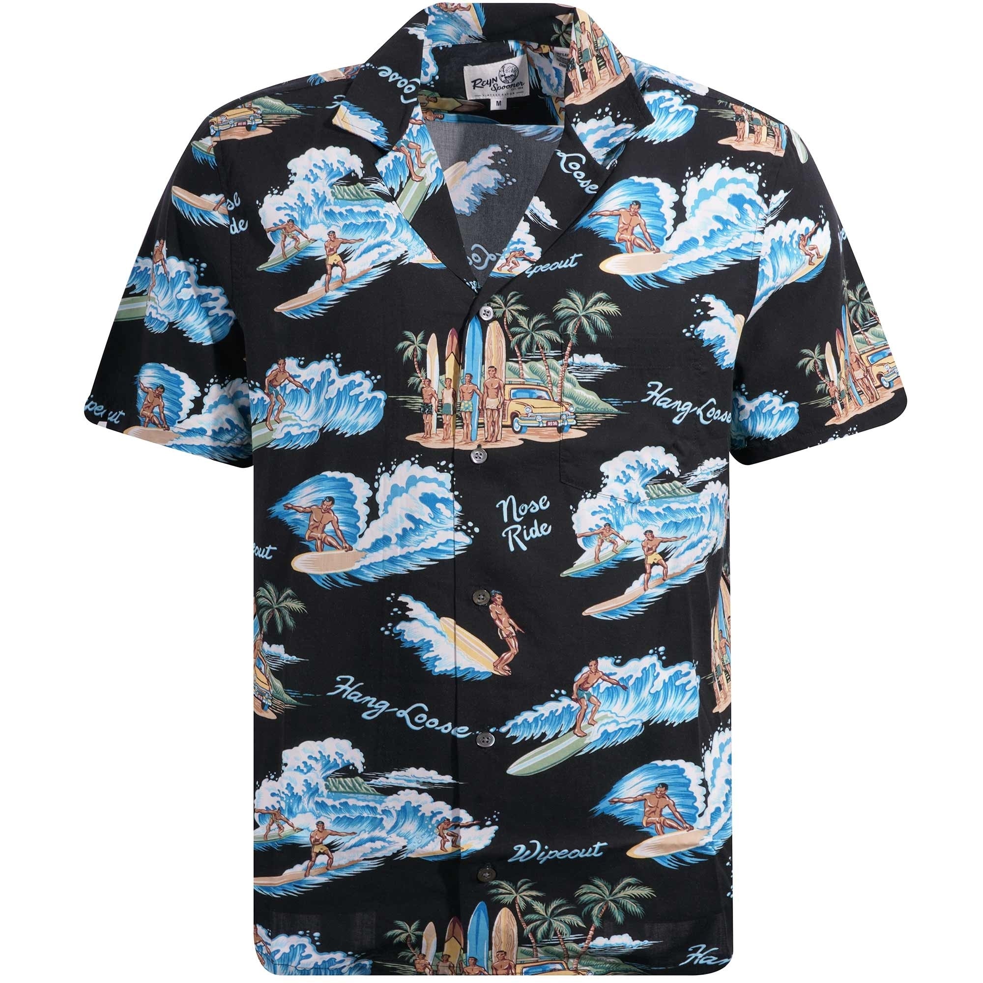 Reyn Spooner Waveriders Rayon Camp Shirt - Black