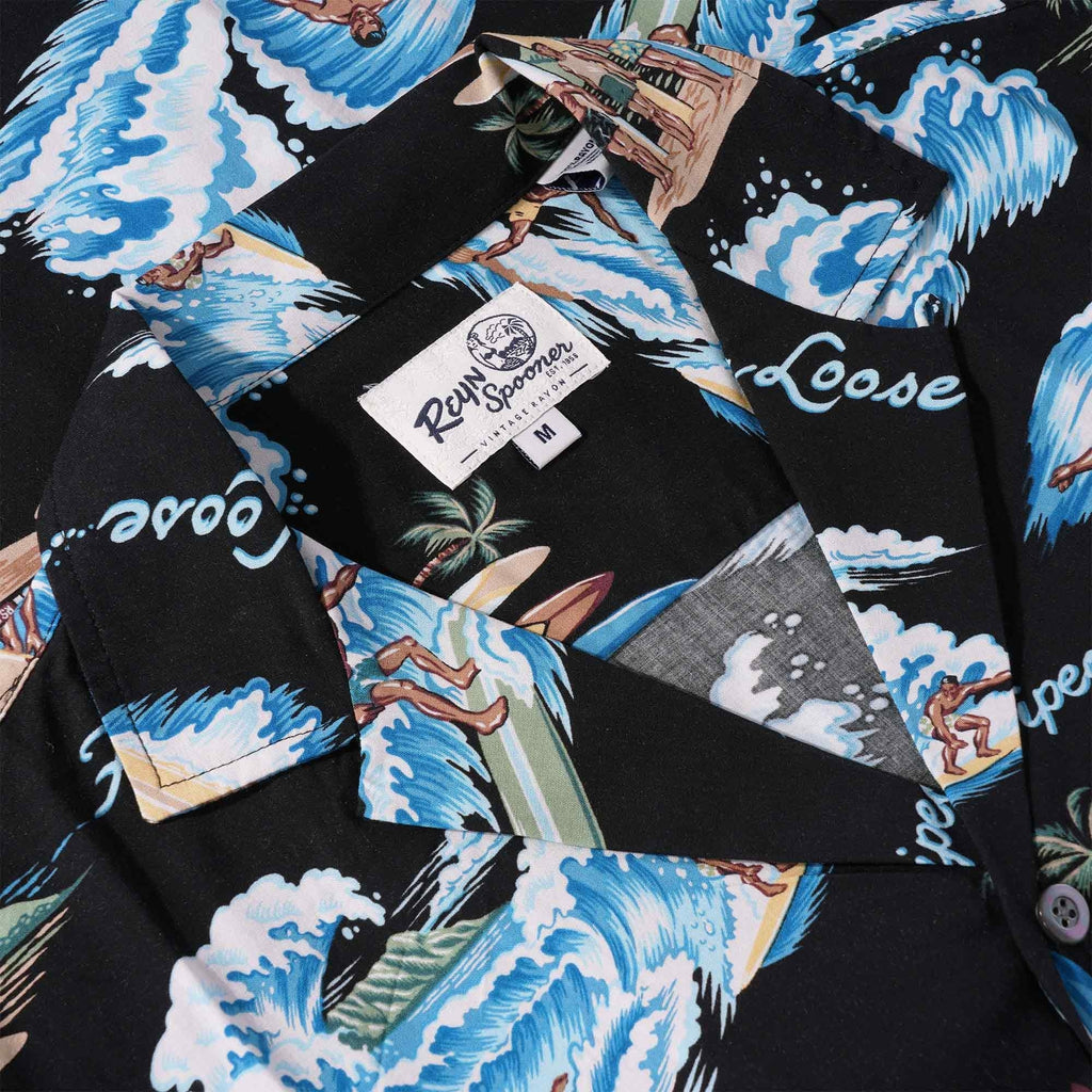 Reyn Spooner Waveriders Rayon Camp Shirt - Black