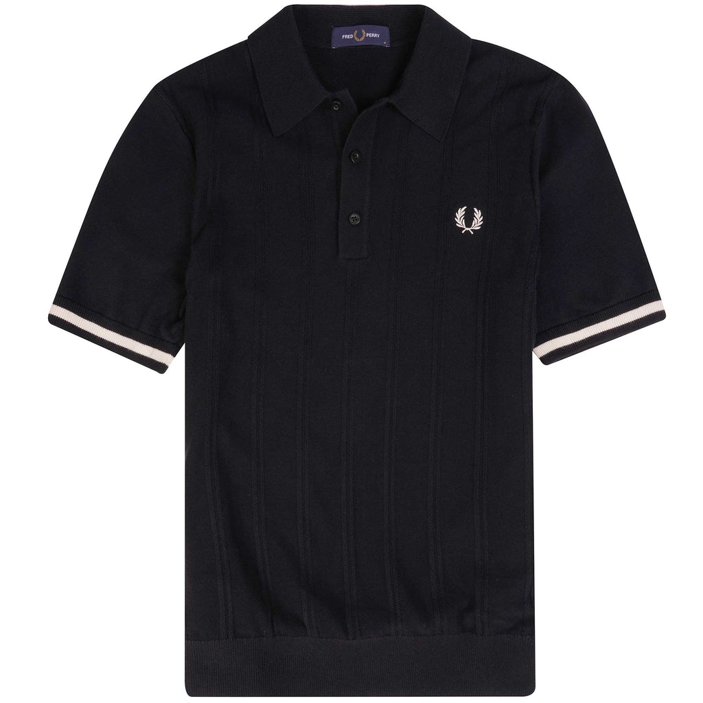 Fred Perry Tipping Texture Knitted Polo Shirt - Black