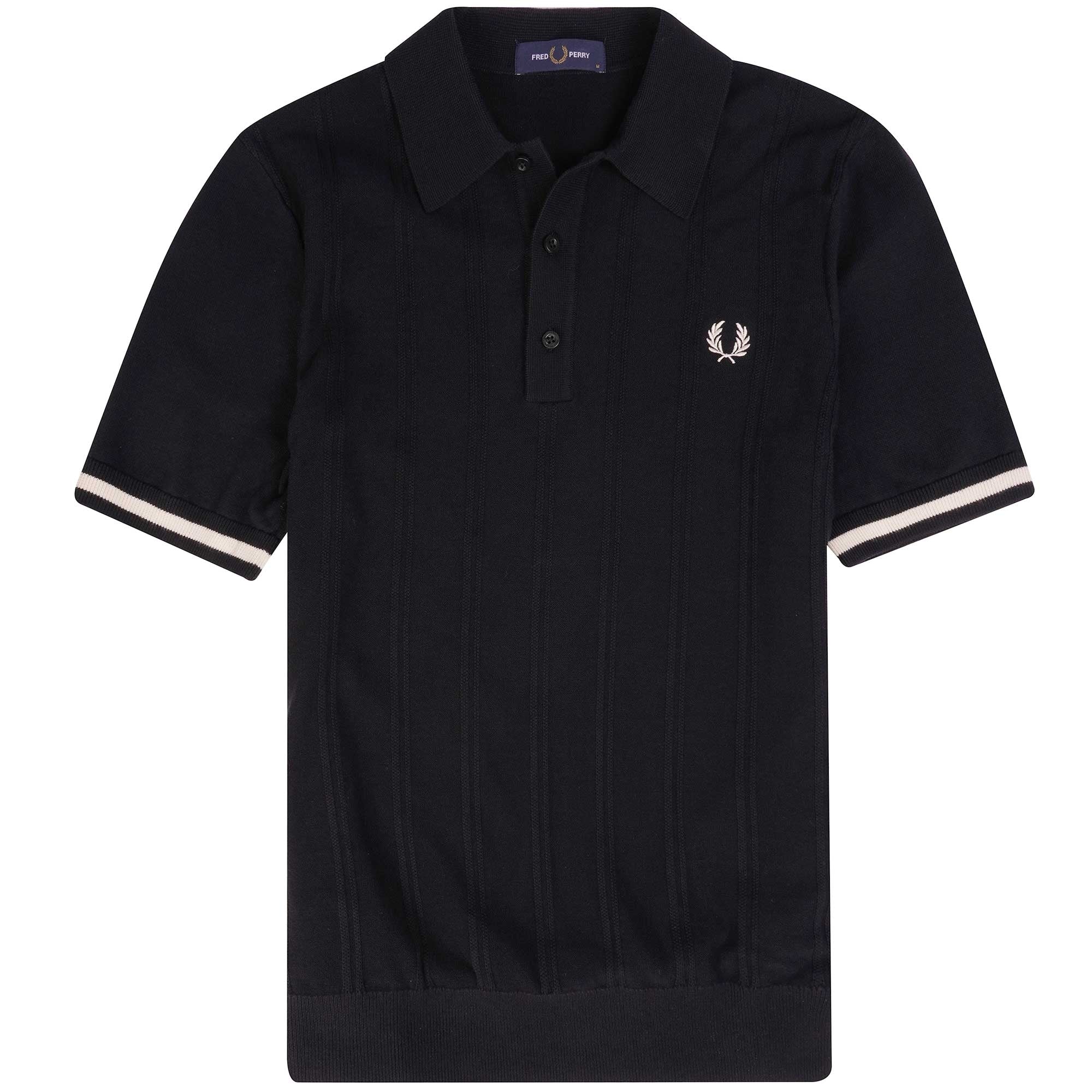 Fred Perry Tipping Texture Knitted Polo Shirt - Black