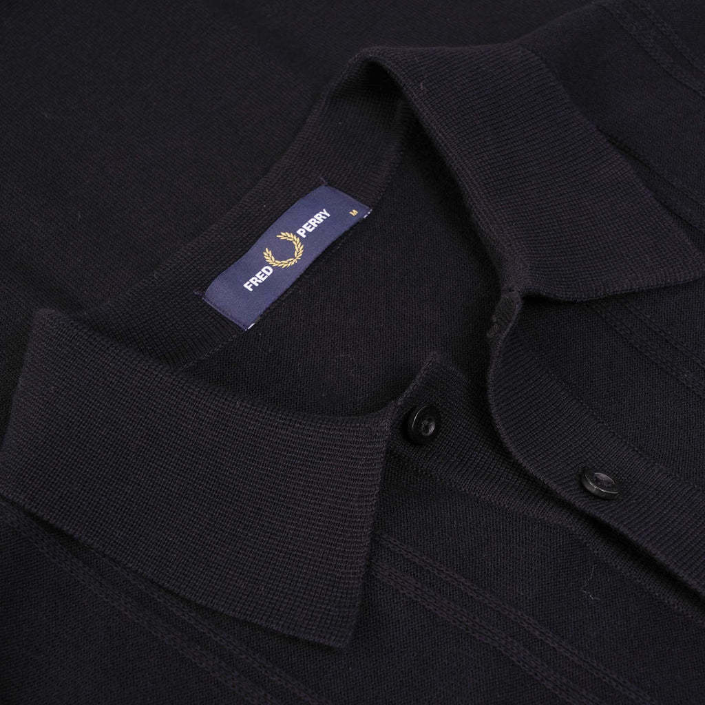 Fred Perry Tipping Texture Knitted Polo Shirt - Black