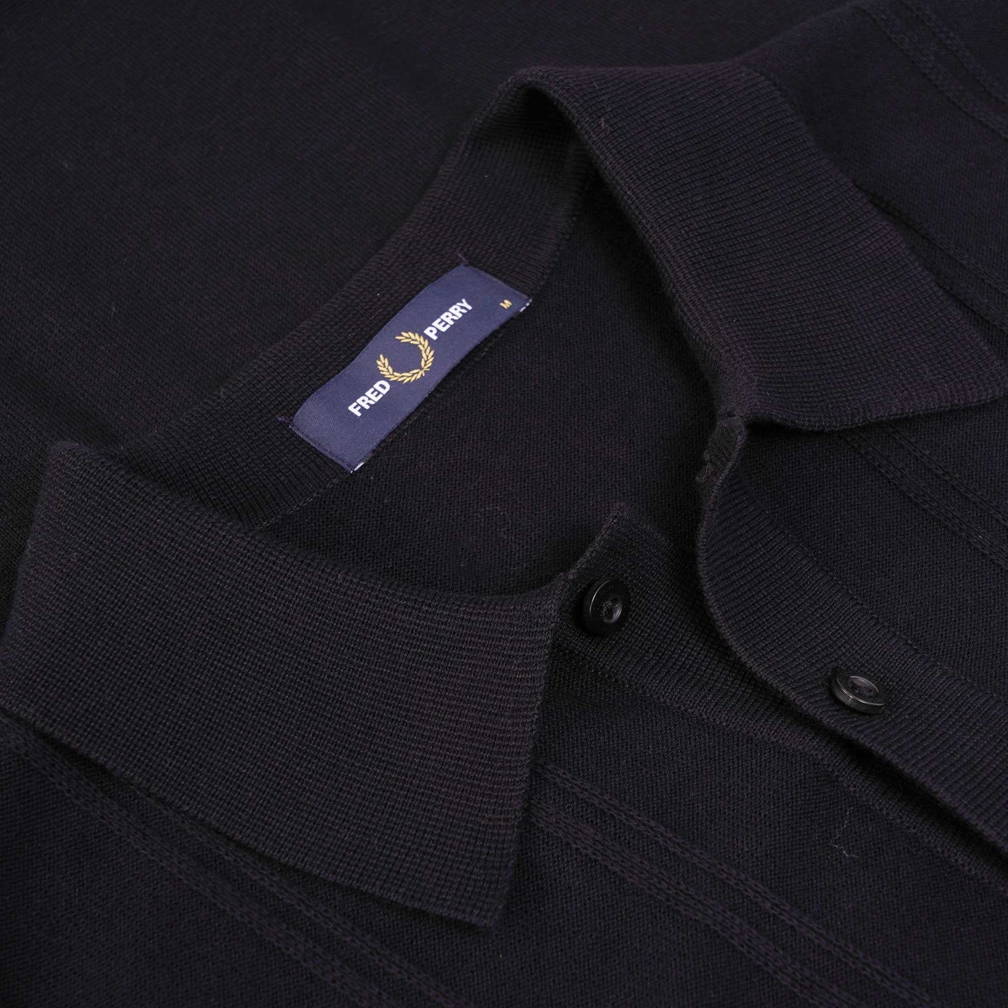 Fred Perry Tipping Texture Knitted Polo Shirt - Black