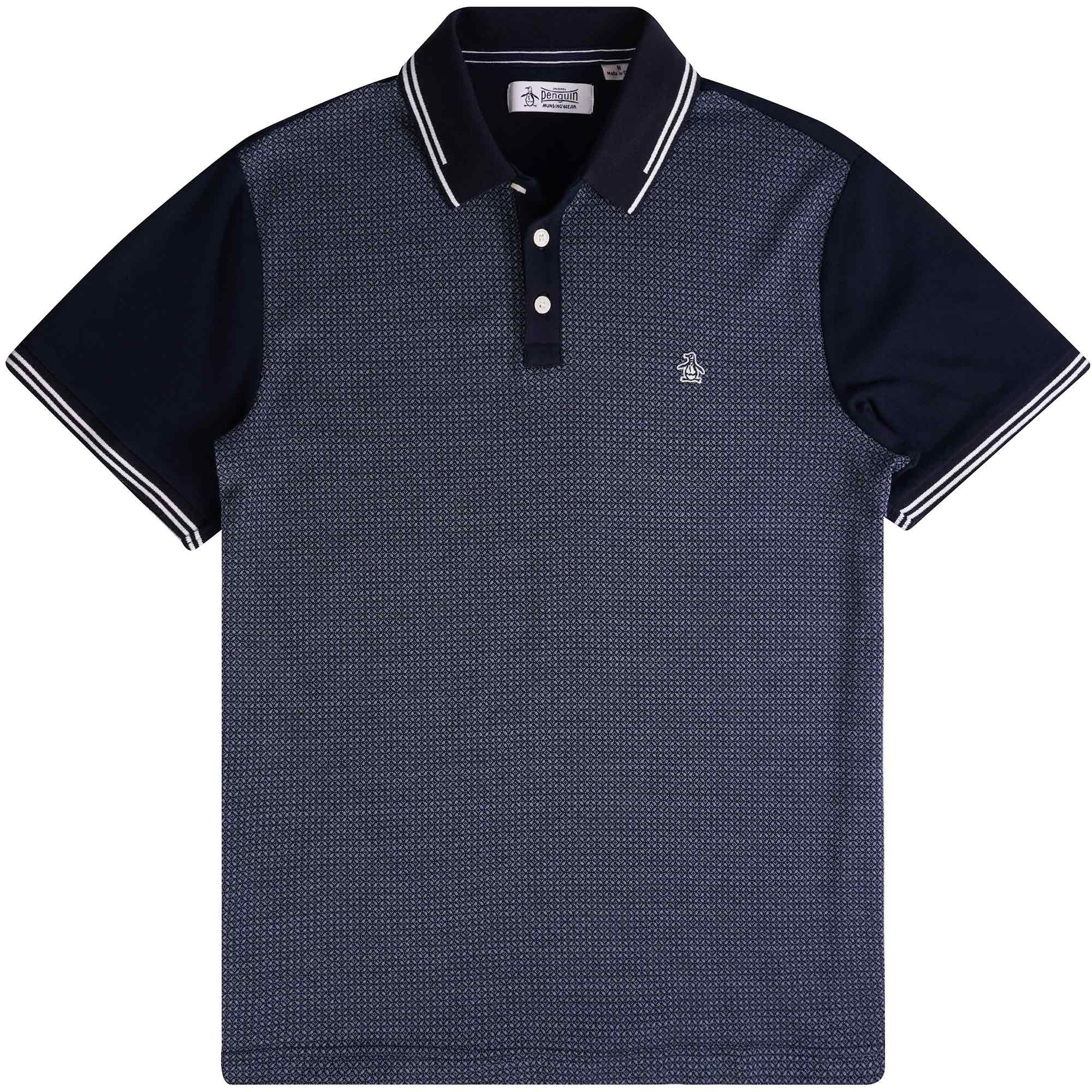 Original Penguin Knit Jacquard Woven Polo Shirt - Dark Sapphire