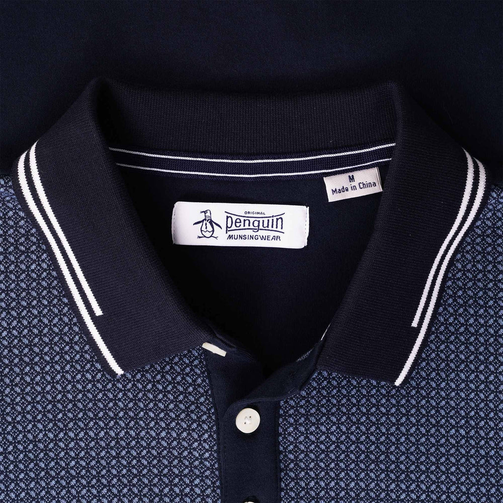 Original Penguin Knit Jacquard Woven Polo Shirt - Dark Sapphire