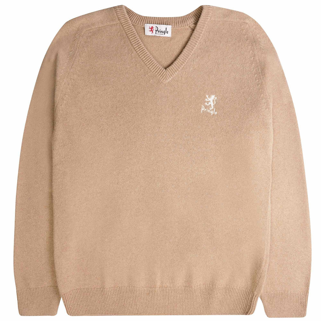 Pringle of Scotland V Neck Archive Lambswool Blend Jumper - Camel