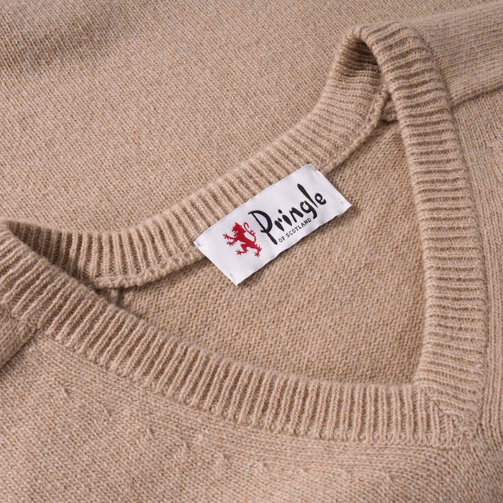 Pringle of Scotland V Neck Archive Lambswool Blend Jumper - Camel