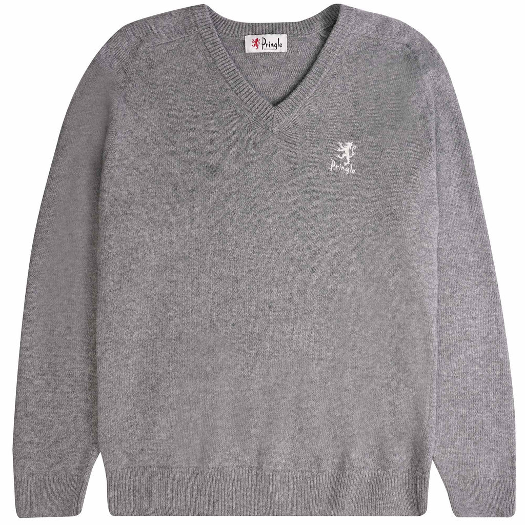 Pringle of Scotland V Neck Archive Lambswool Blend Jumper - Grey Marl