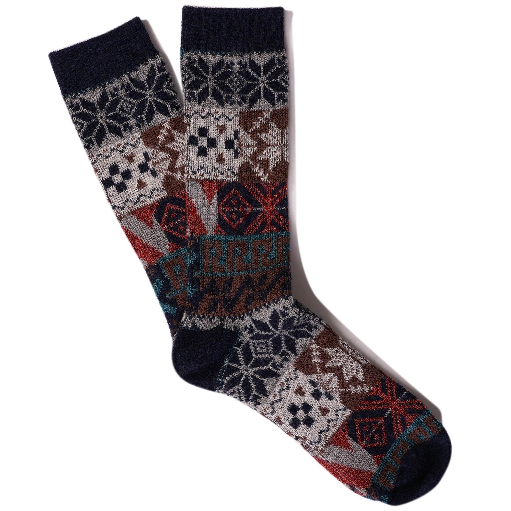 Anonymous Ism Wool Ski Jacquard Socks - Navy