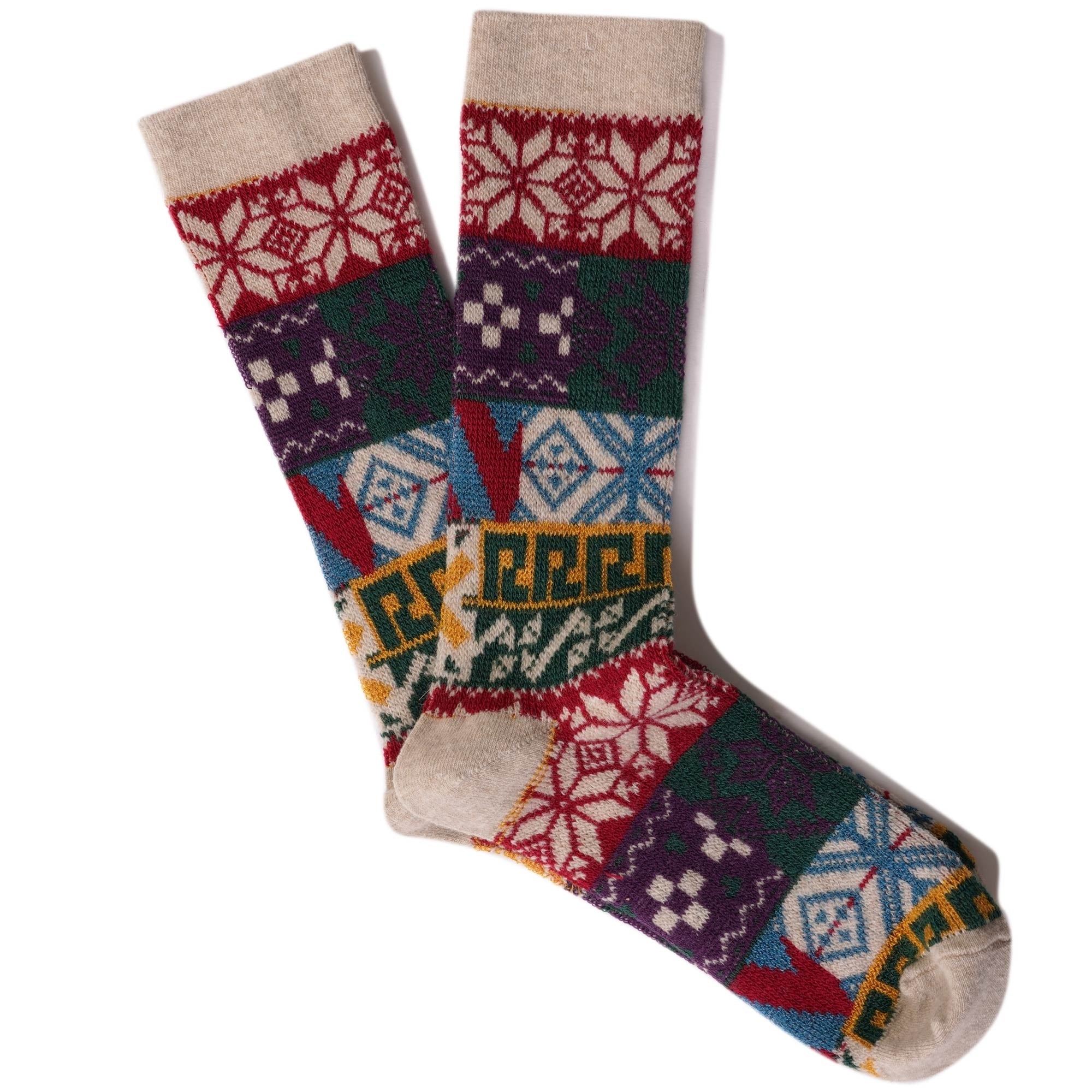 Anonymous Ism Multi Pattern Jacquard Socks - Oatmeal