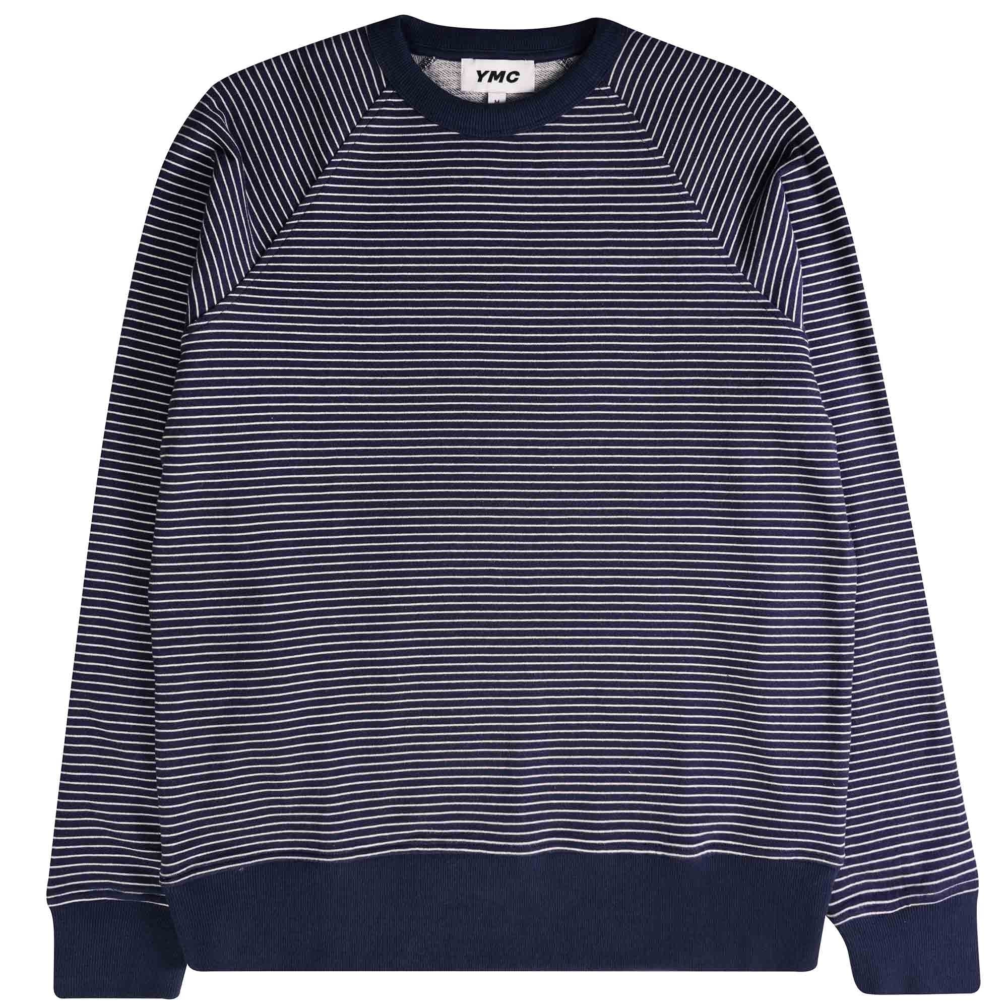 YMC Shrank Loopback Mini Stripe Sweatshirt - Navy/Stone