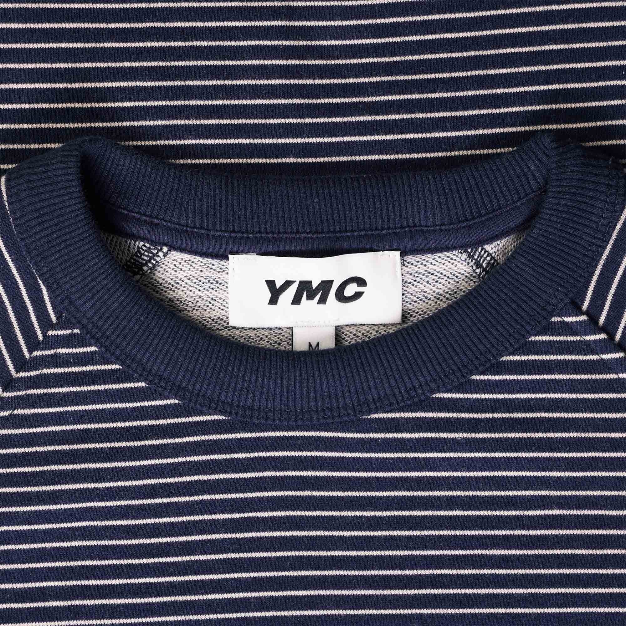 YMC Shrank Loopback Mini Stripe Sweatshirt - Navy/Stone
